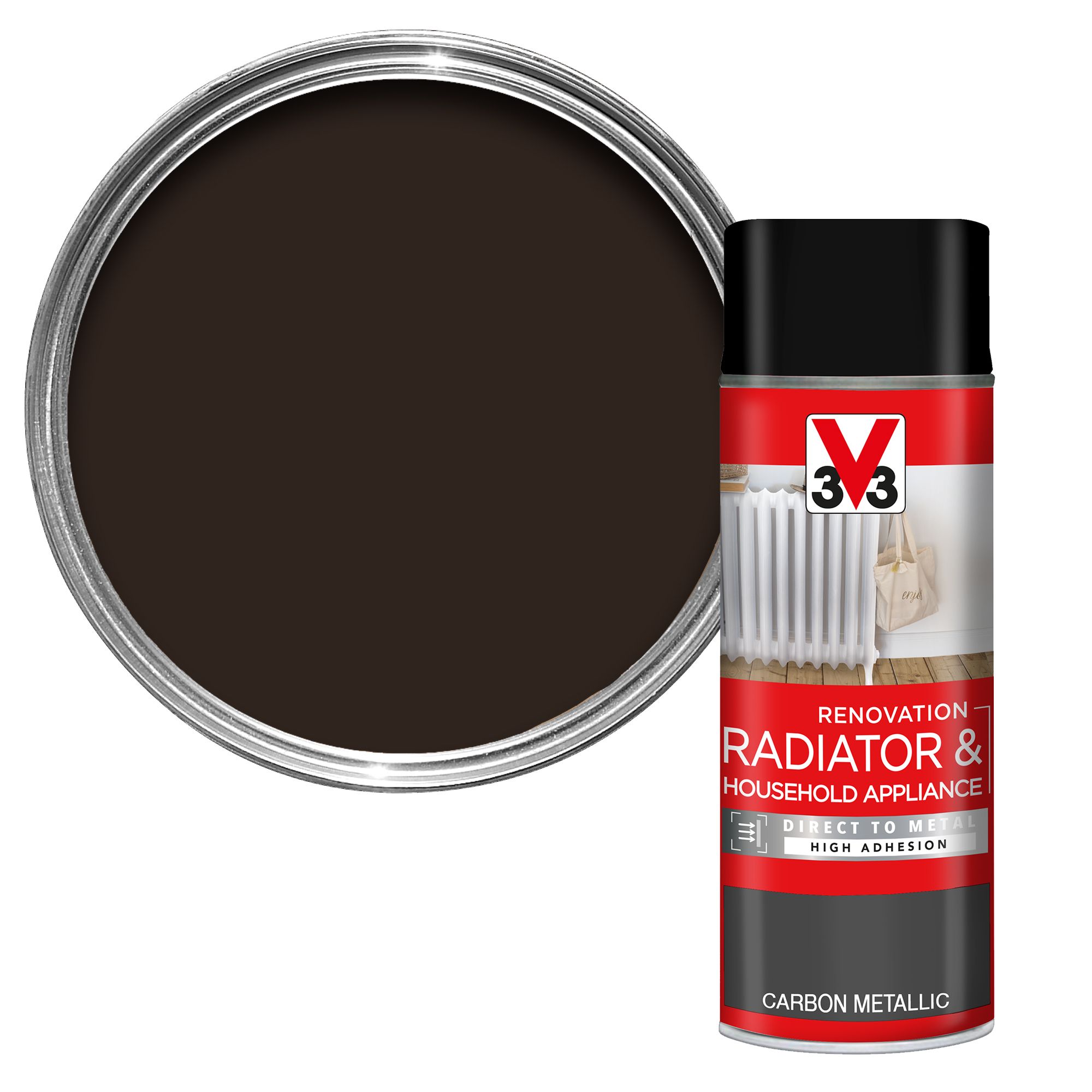 V33 Renovation Carbon Metallic Satinwood Radiator & appliance paint, 400ml Spray can at B&Q