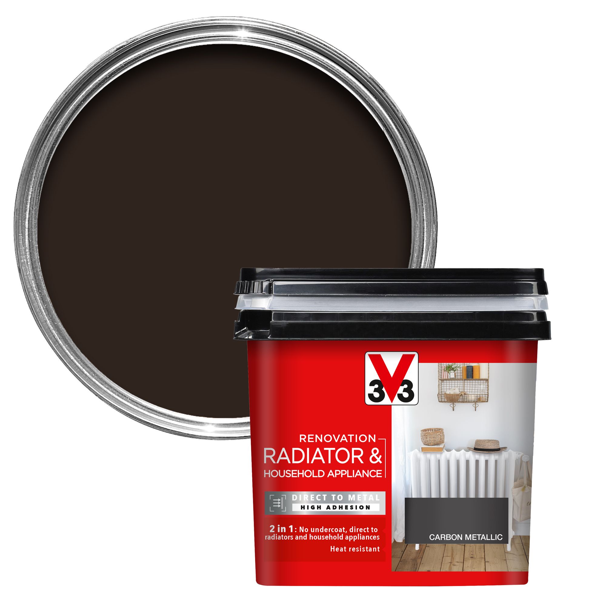 V33 Renovation Carbon Metallic Satinwood Radiator & appliance paint, 750ml