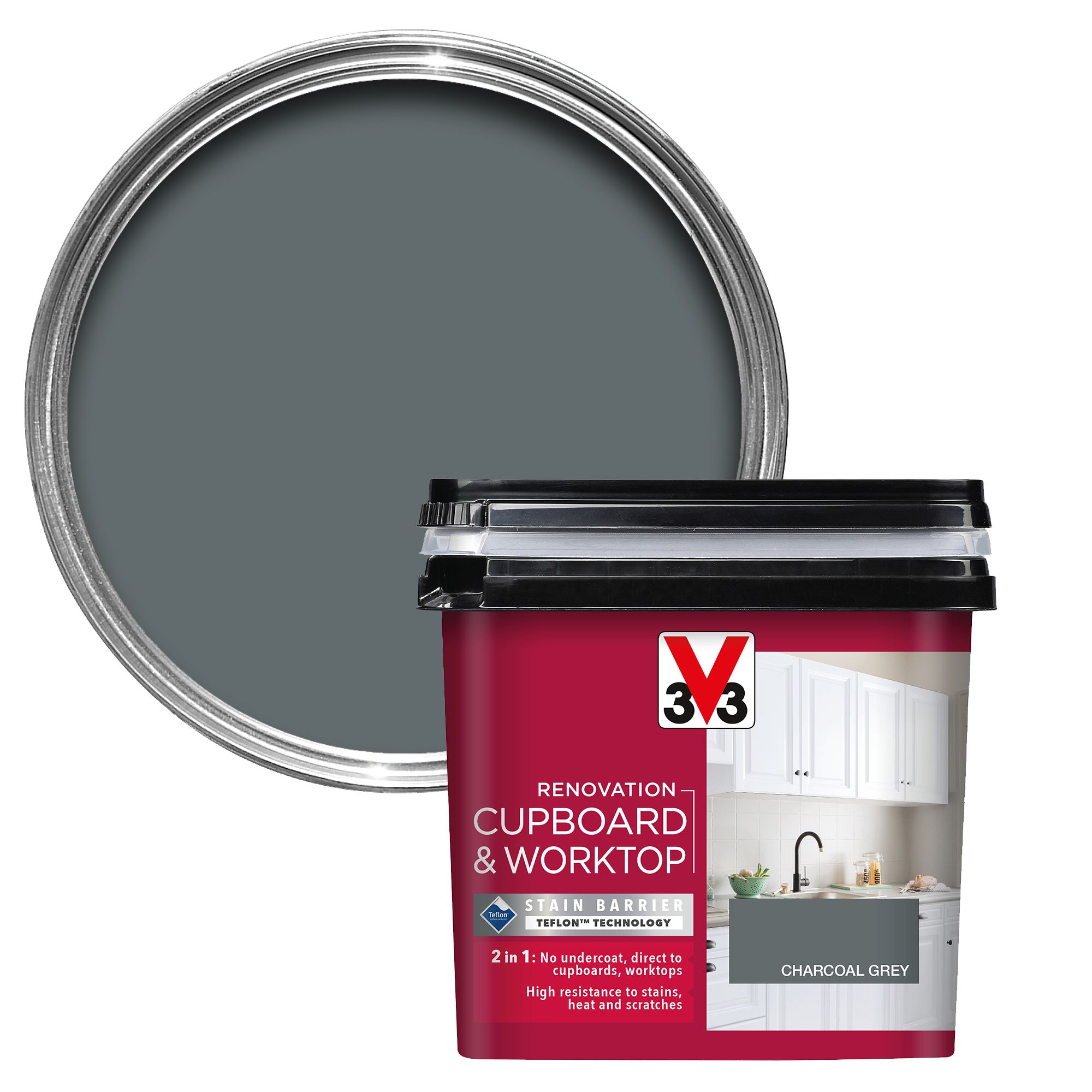 V33 Renovation Charcoal Grey Satin Cupboard & paint, 750ml