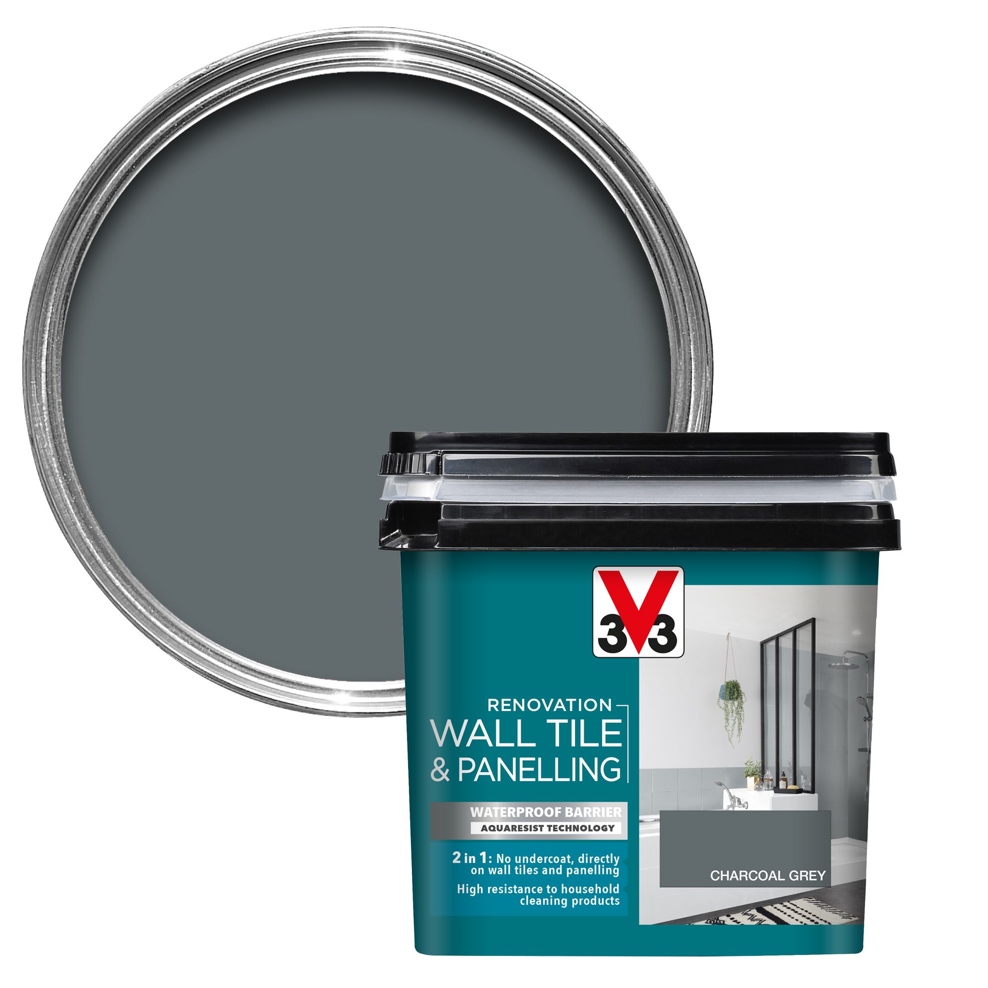 V33 Renovation Charcoal Grey Satinwood Wall tile & panelling paint