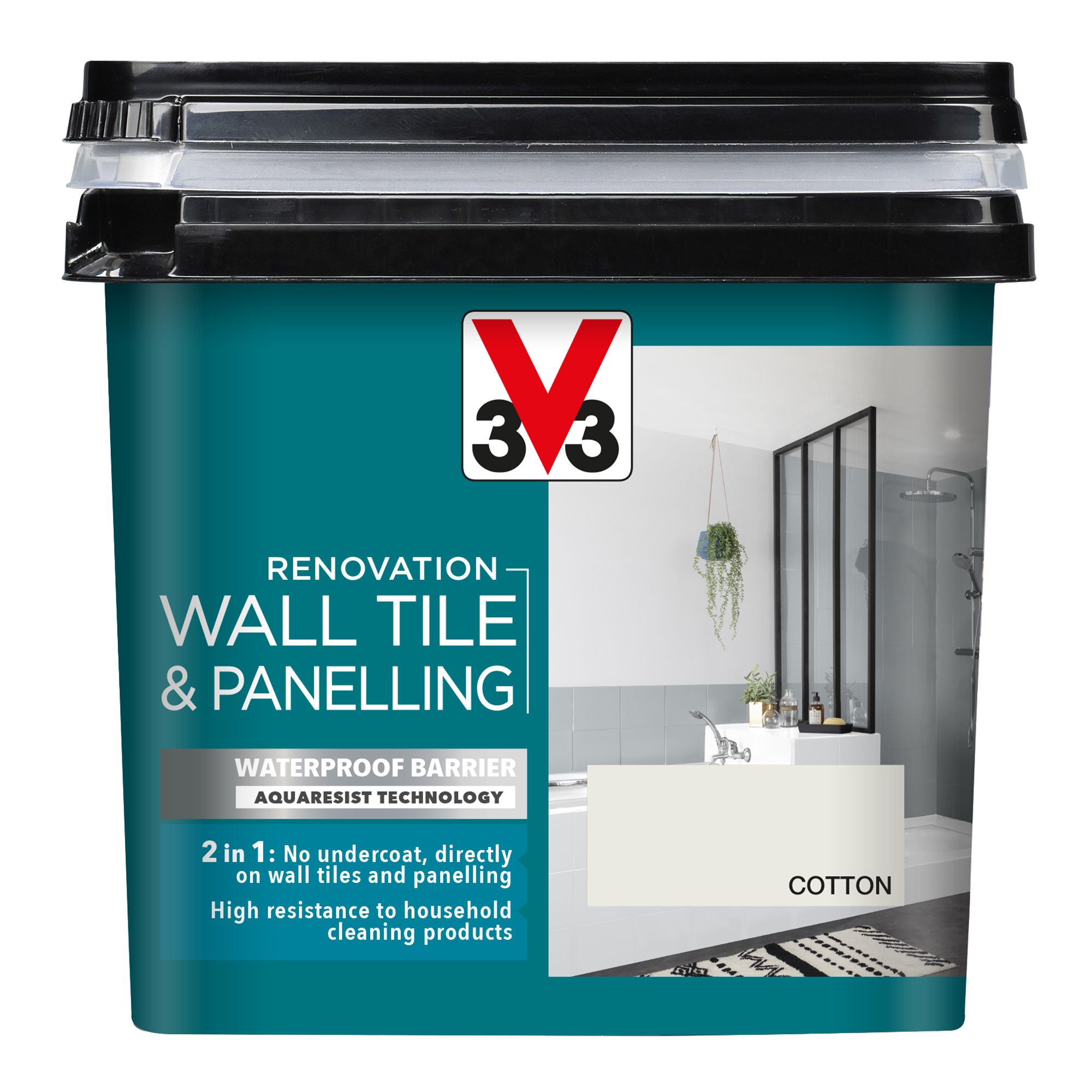V33 Renovation Cotton Satinwood Bathroom Wall tile & panelling paint, 750ml