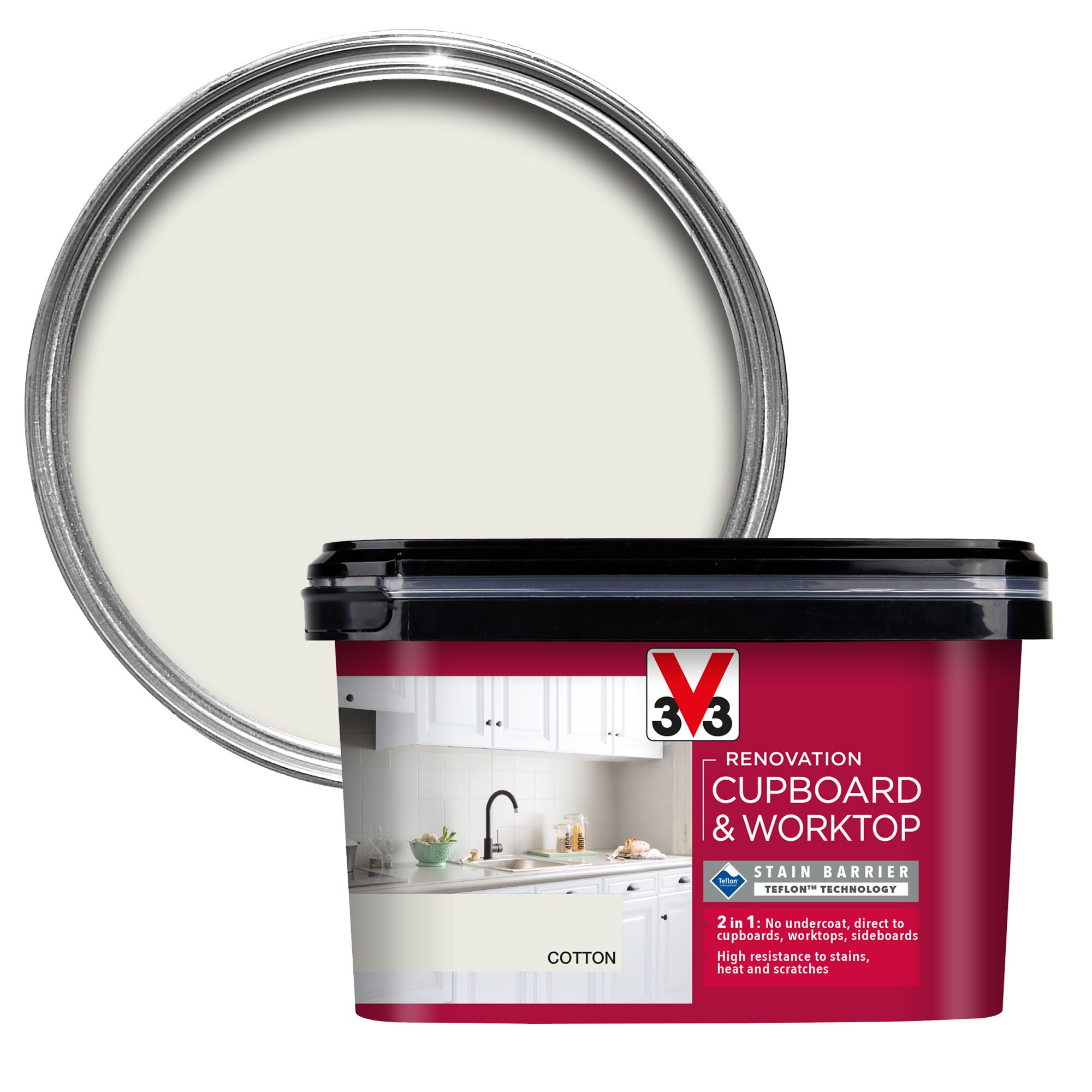 V33 Renovation Cotton Satinwood Kitchen Cupboard & cabinet paint, 2L