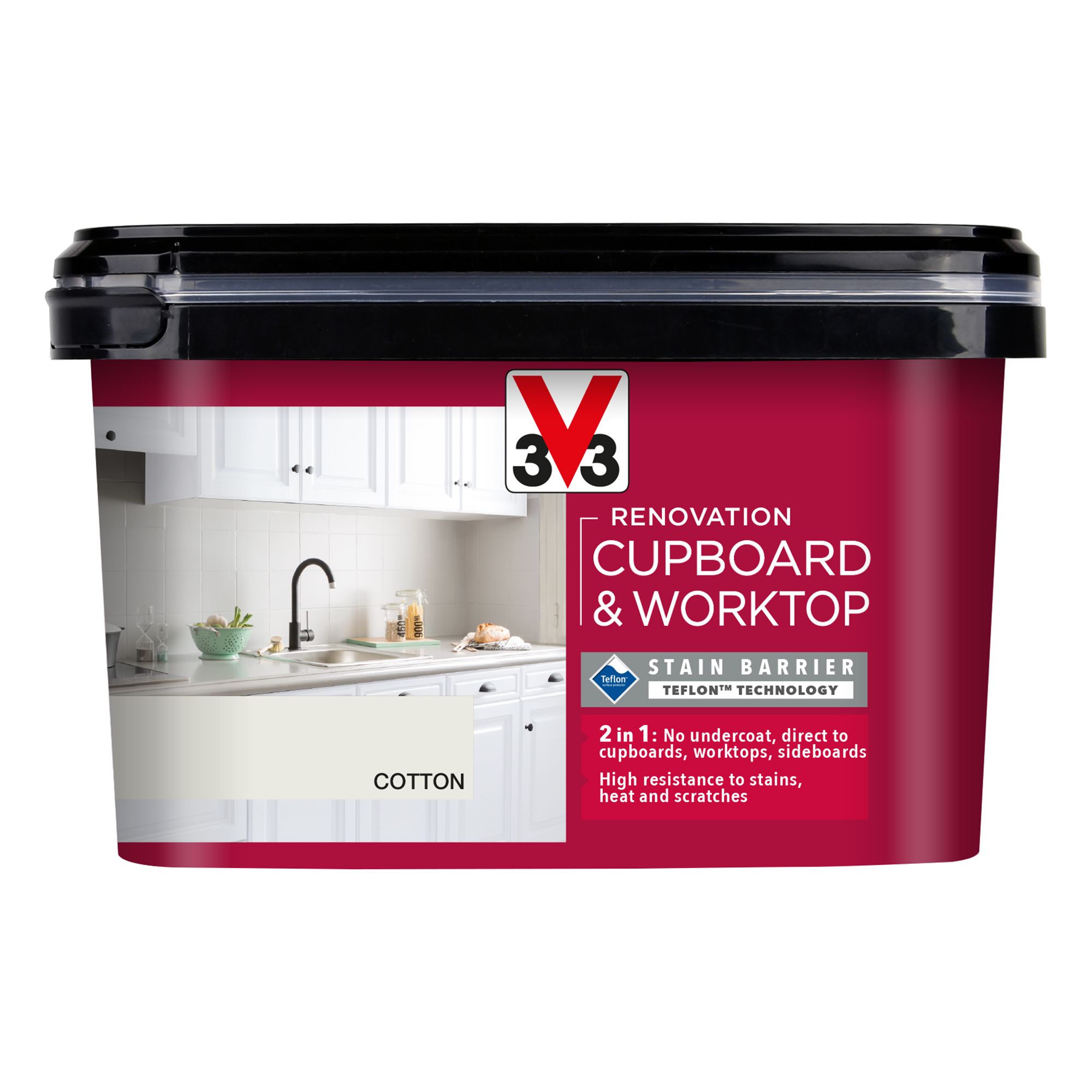 V33 Renovation Cotton Satinwood Kitchen Cupboard & cabinet paint, 2L