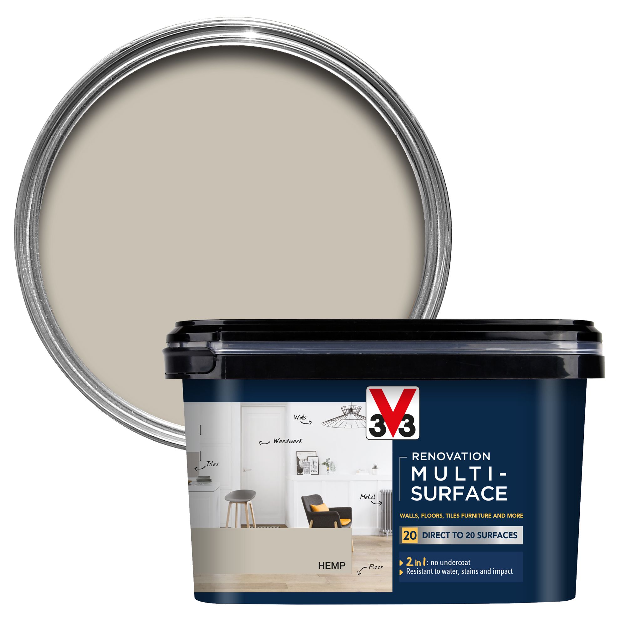 V33 Renovation Hemp Satinwood Multi-surface paint, 2L