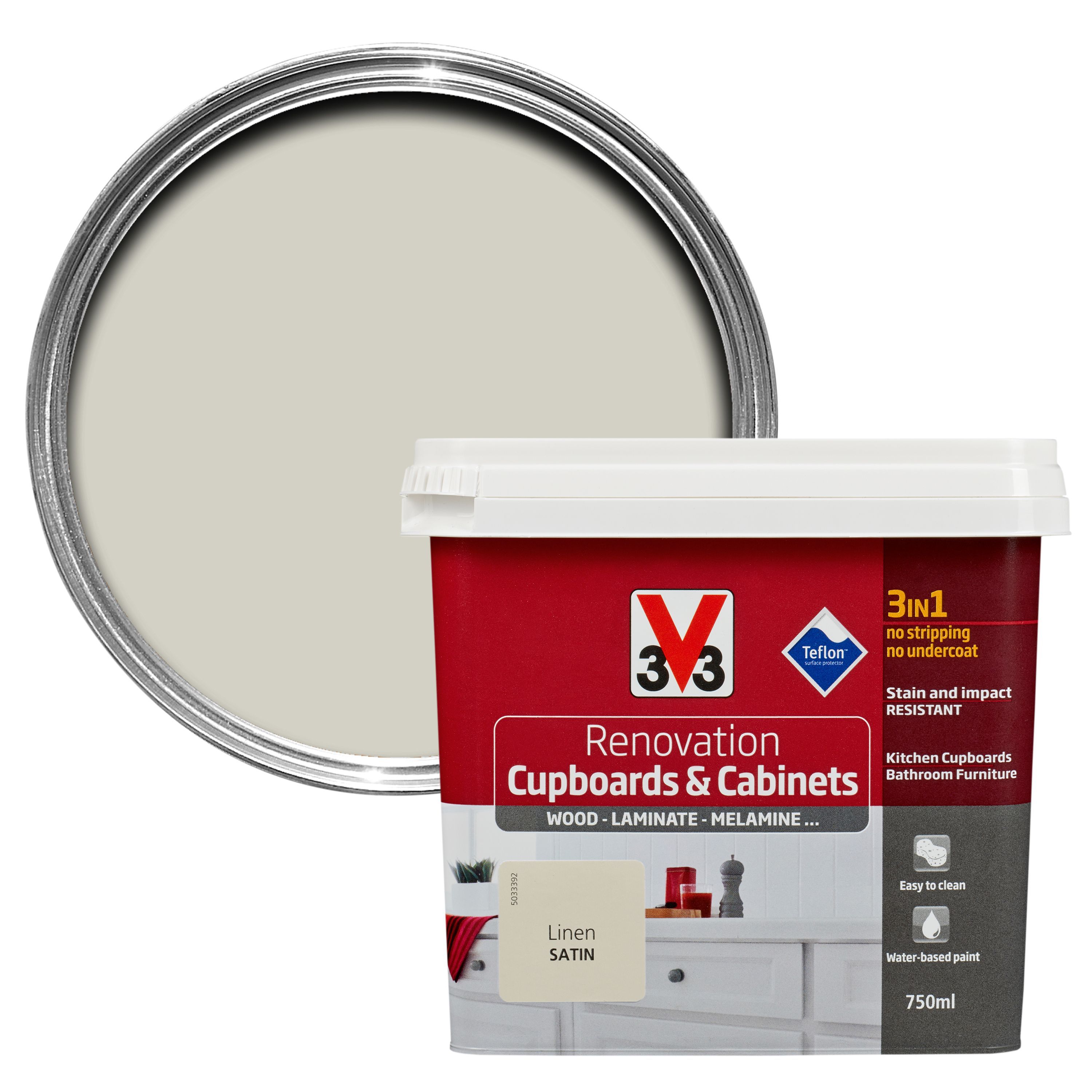 V33 Renovation Linen Satin Kitchen cupboard & paint 750 ml DIY at B&Q