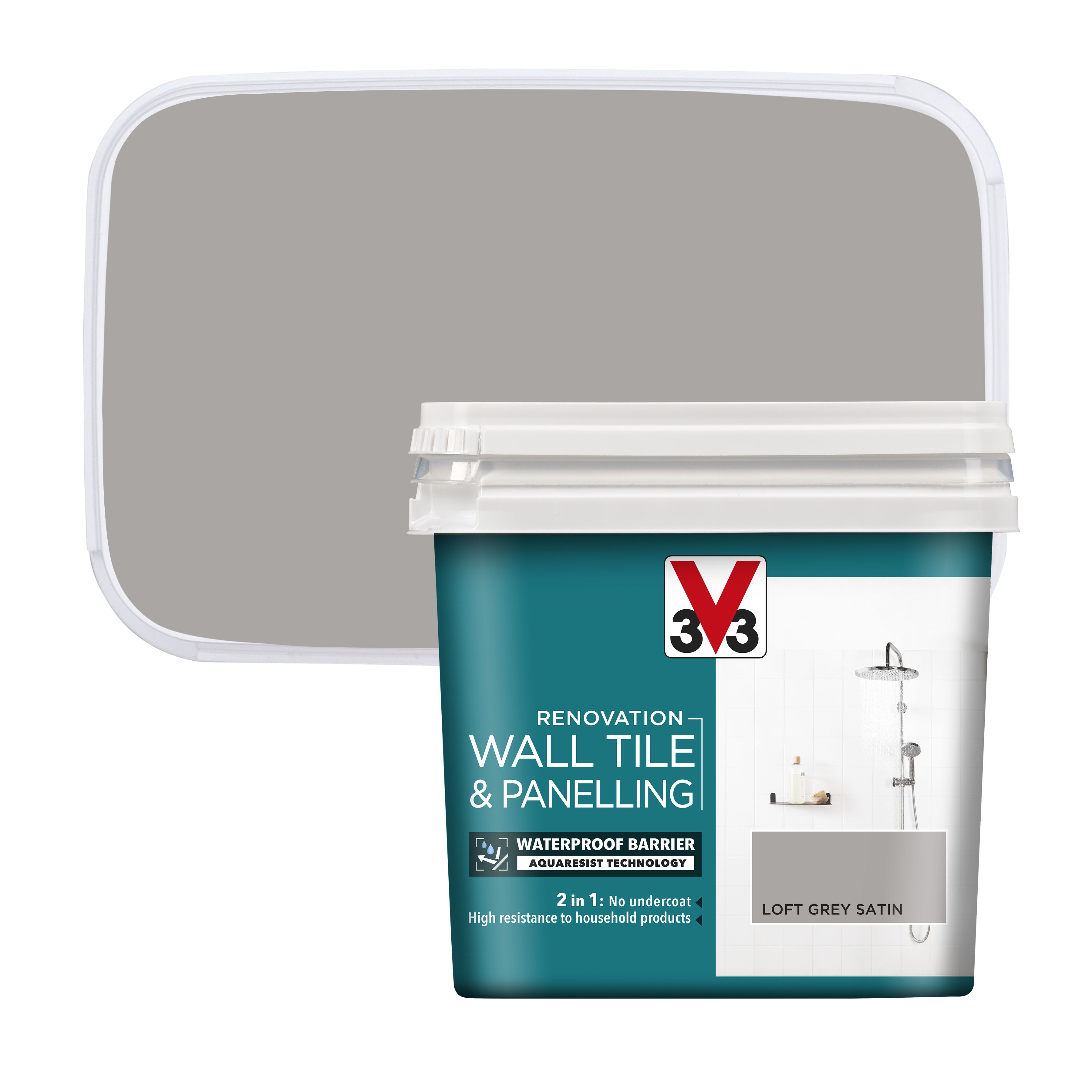 V33 Renovation Loft grey Satinwood Wall tile & panelling paint, 750ml