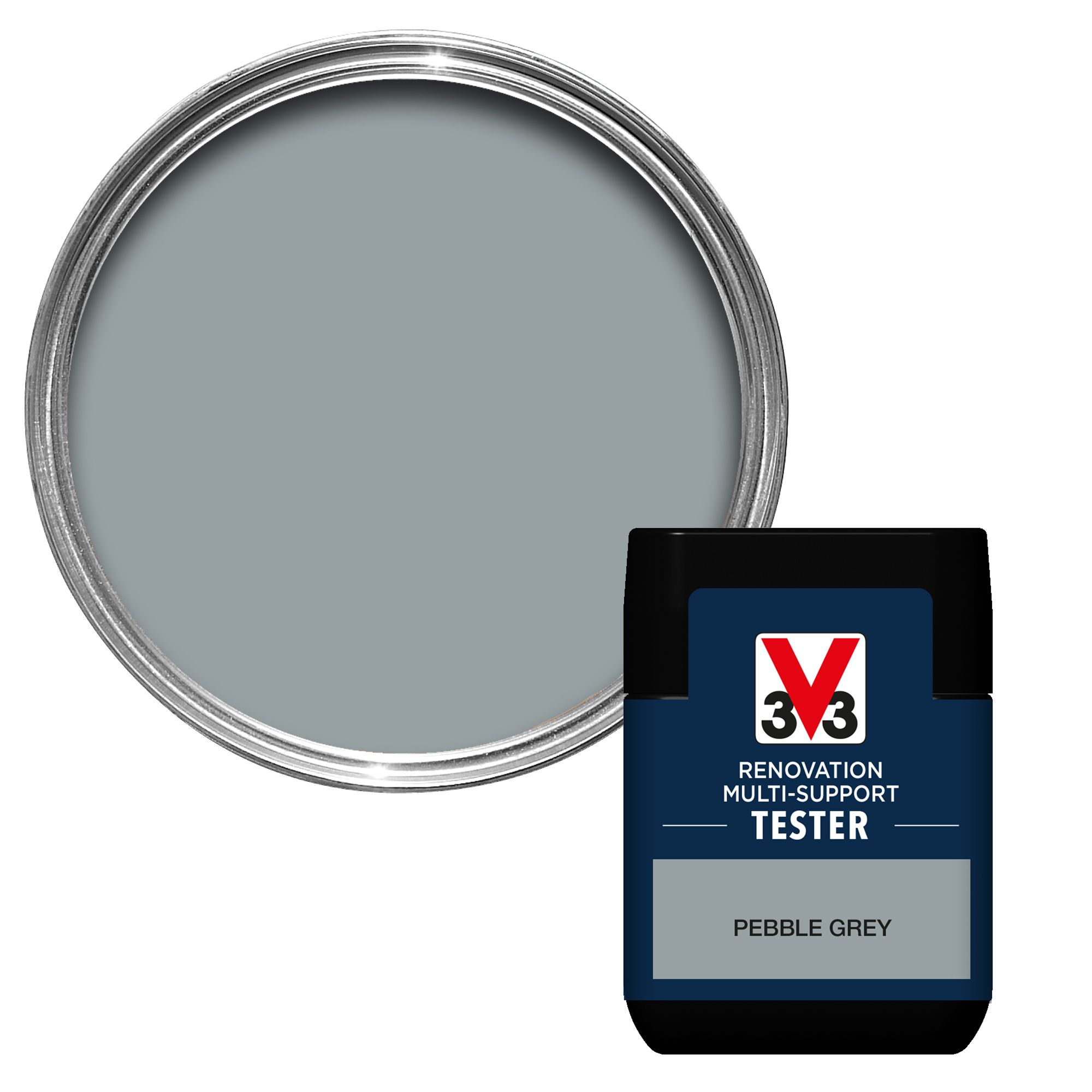 V33 Renovation Pebble Grey Satinwood Multisurface paint, 50ml Tester
