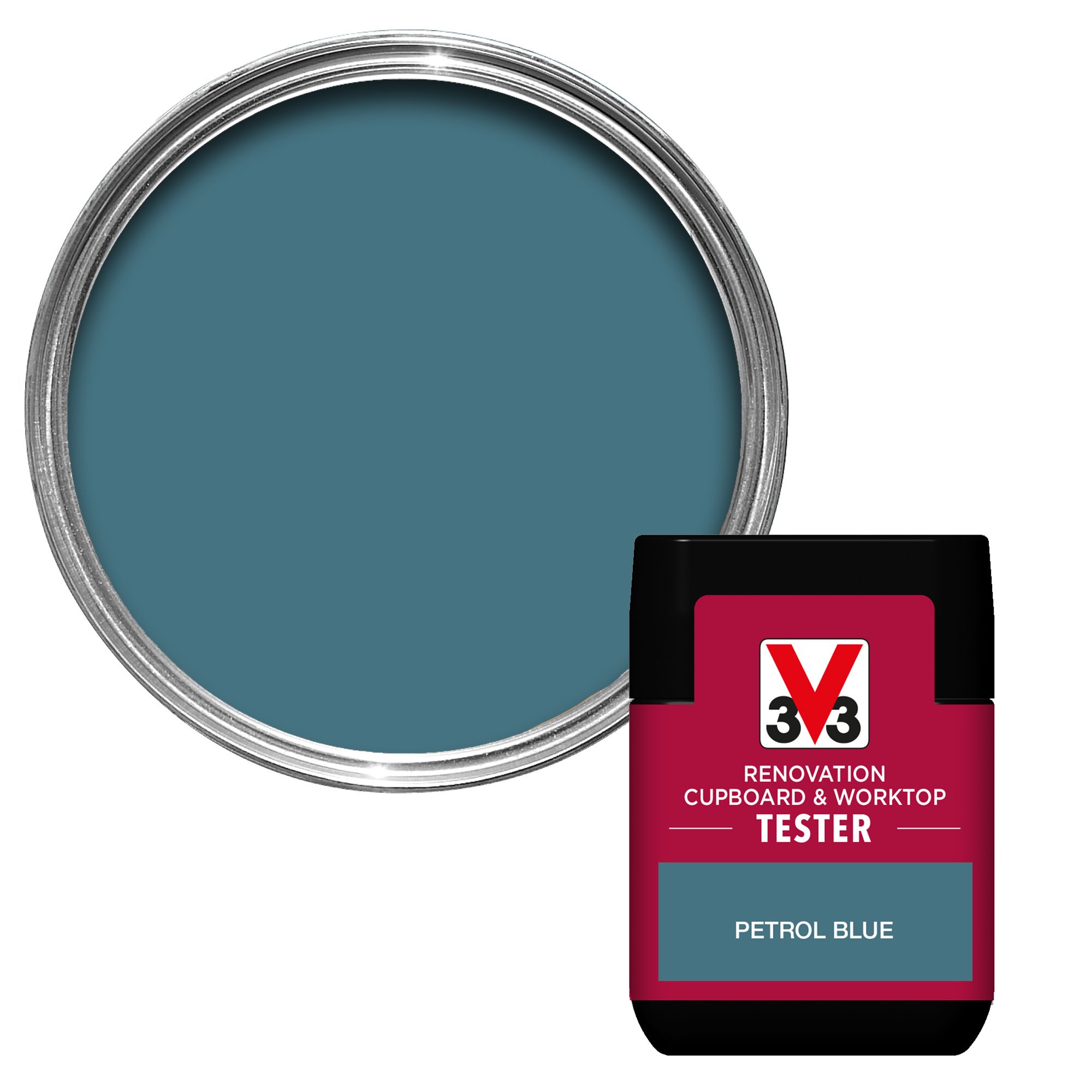 V33 Renovation Petrol Blue Satinwood Cupboard & cabinet paint, 75ml Tester pot