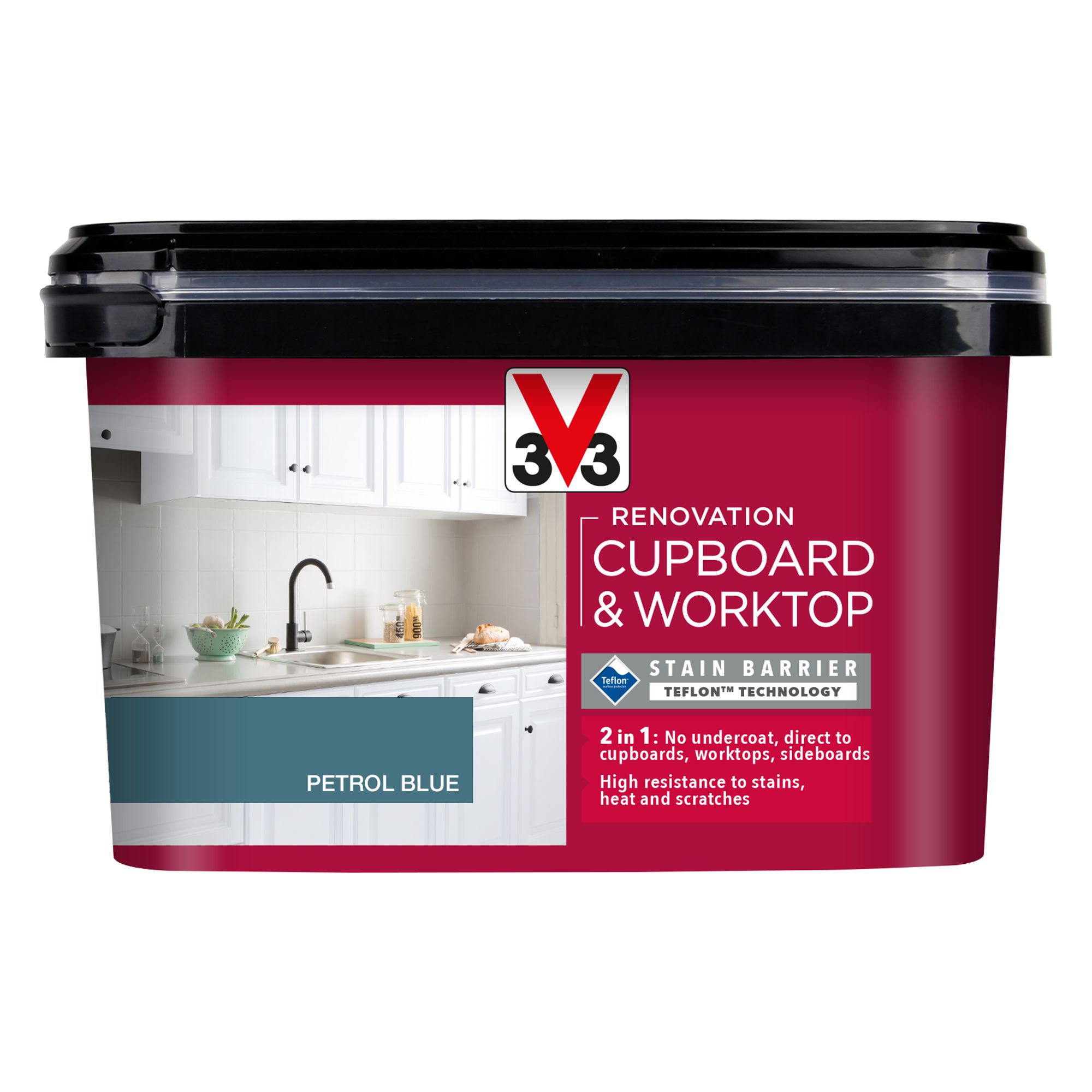 V33 Renovation Petrol Blue Satinwood Kitchen Cupboard & cabinet paint, 2L