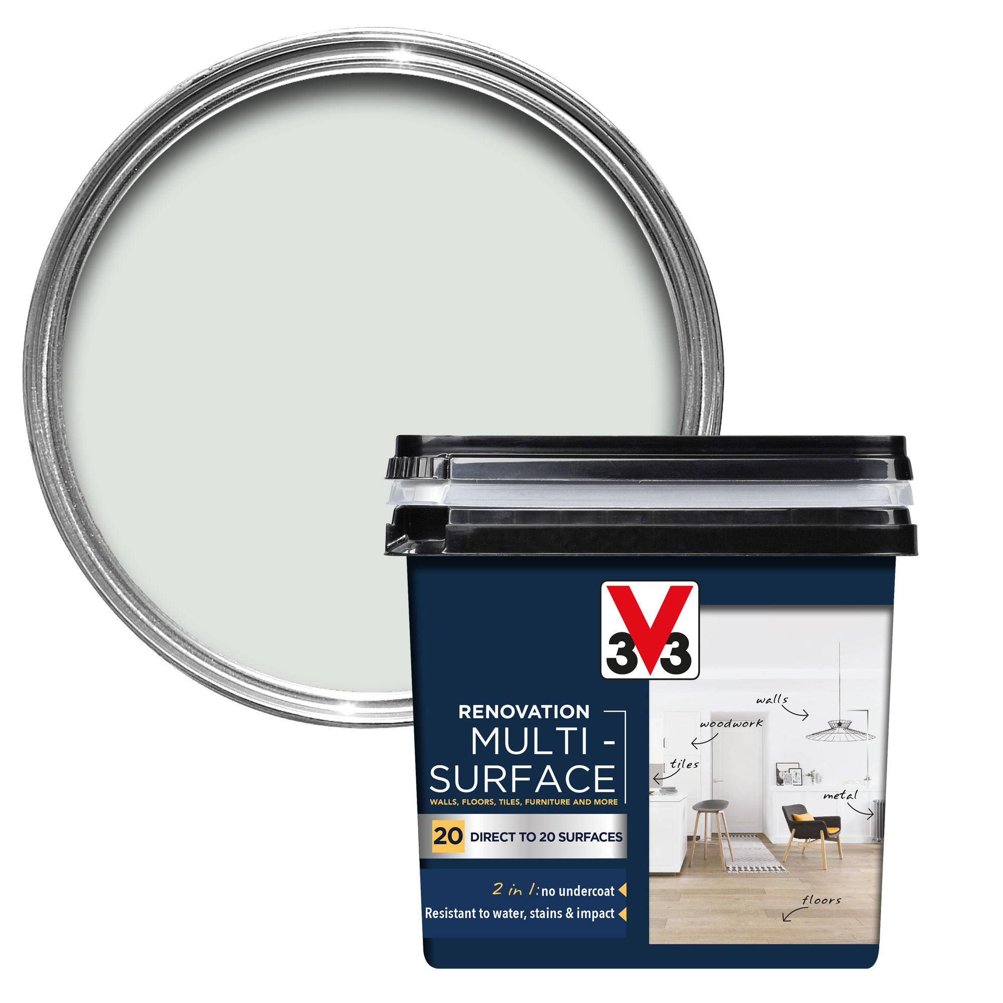 V33 Renovation Porcelain Grey Satinwood Multisurface paint, 750ml DIY at B&Q