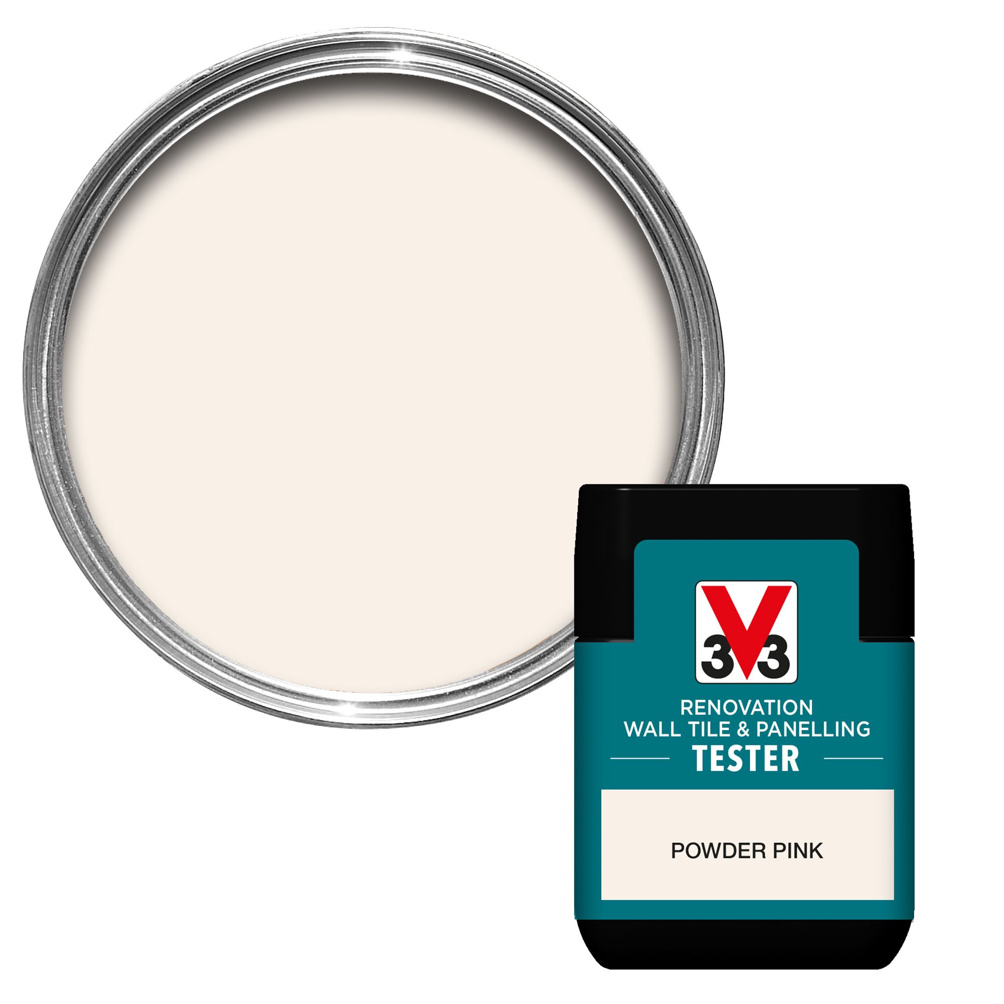 V33 Renovation Powder Pink Satinwood Wall tile & panelling paint, 75ml Tester pot