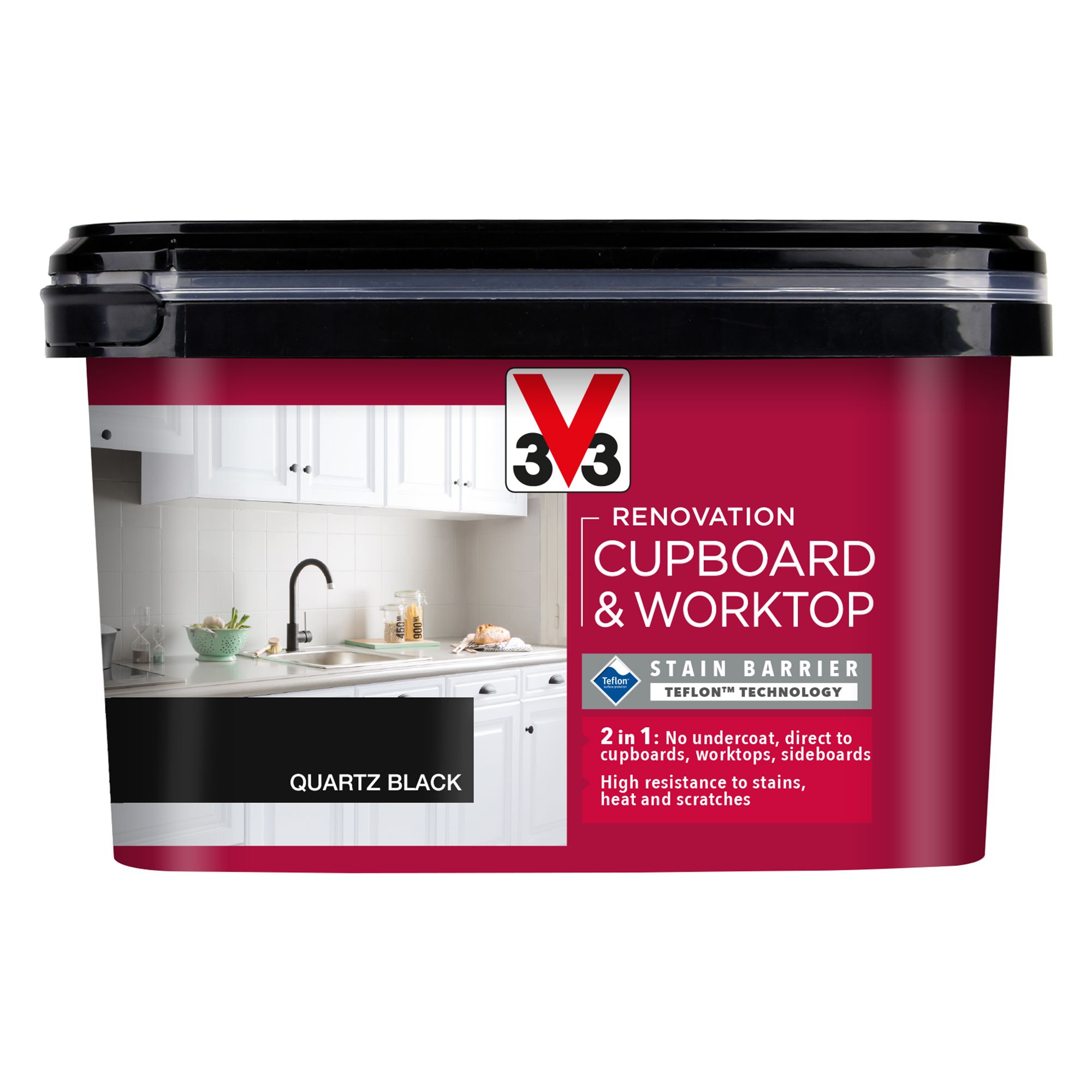 V33 Renovation Quartz Black Satinwood Cupboard & cabinet paint, 2L