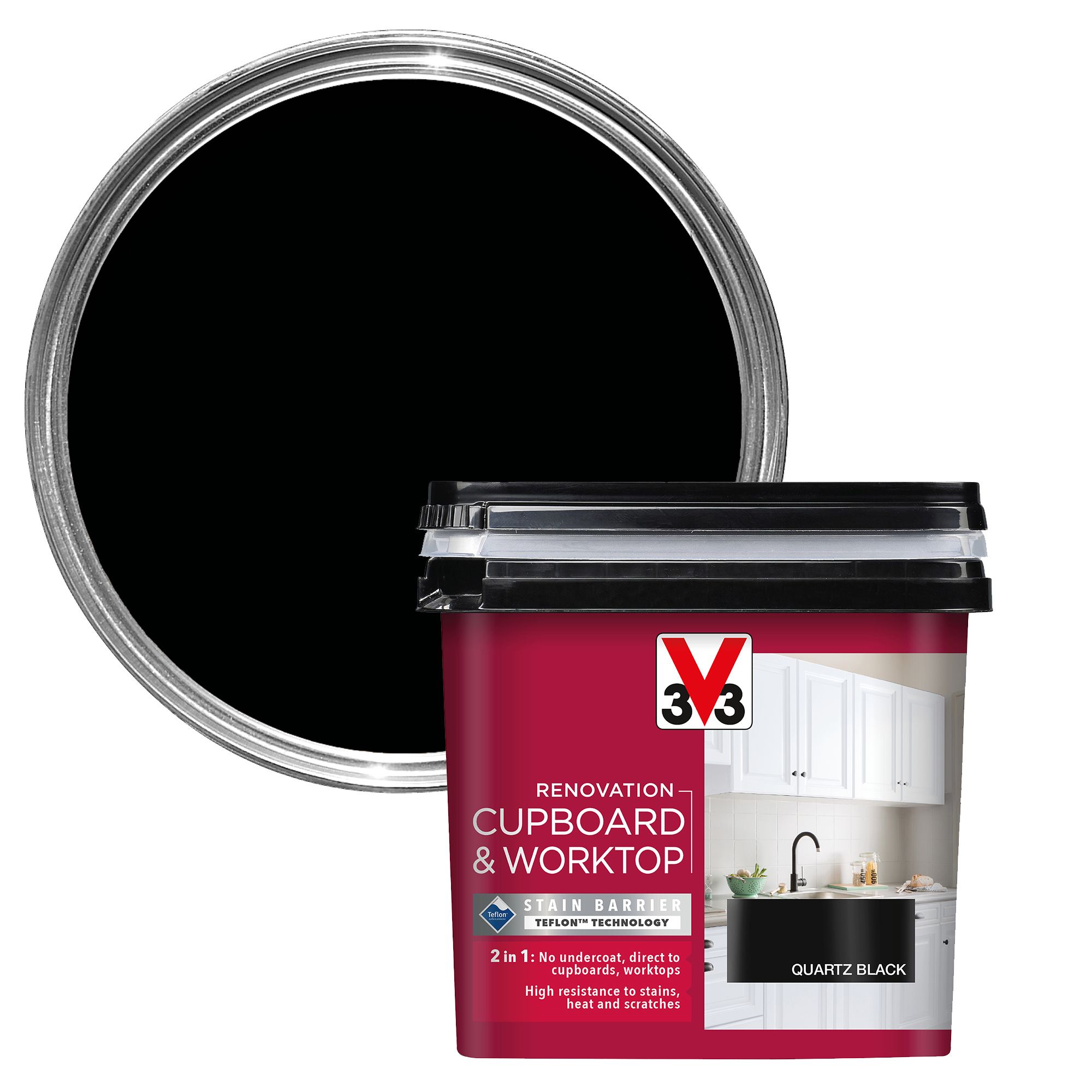 V33 Renovation Quartz Black Satinwood Cupboard & cabinet paint, 750ml