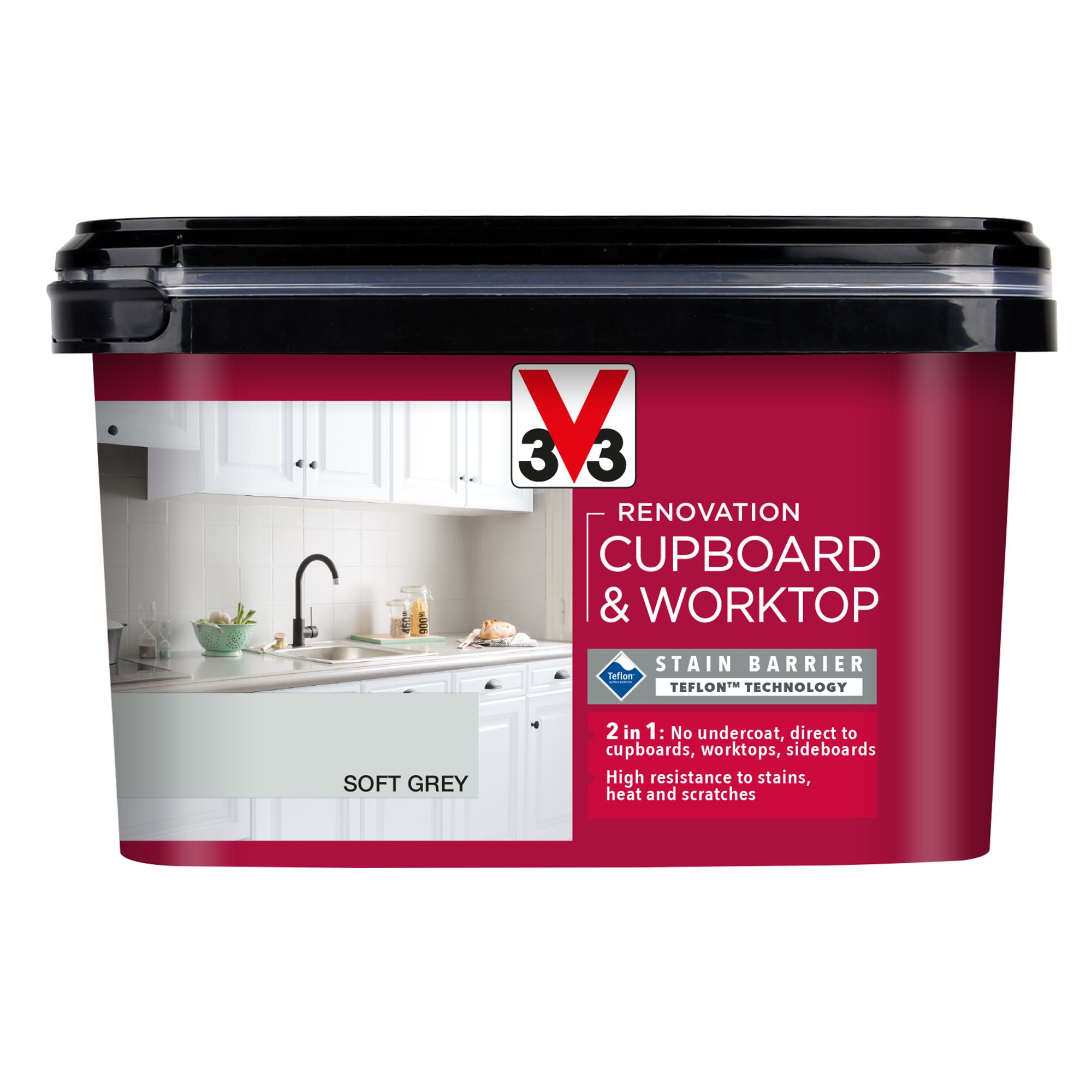 V33 Renovation Soft Grey Satin Cupboard & cabinet paint, 2L