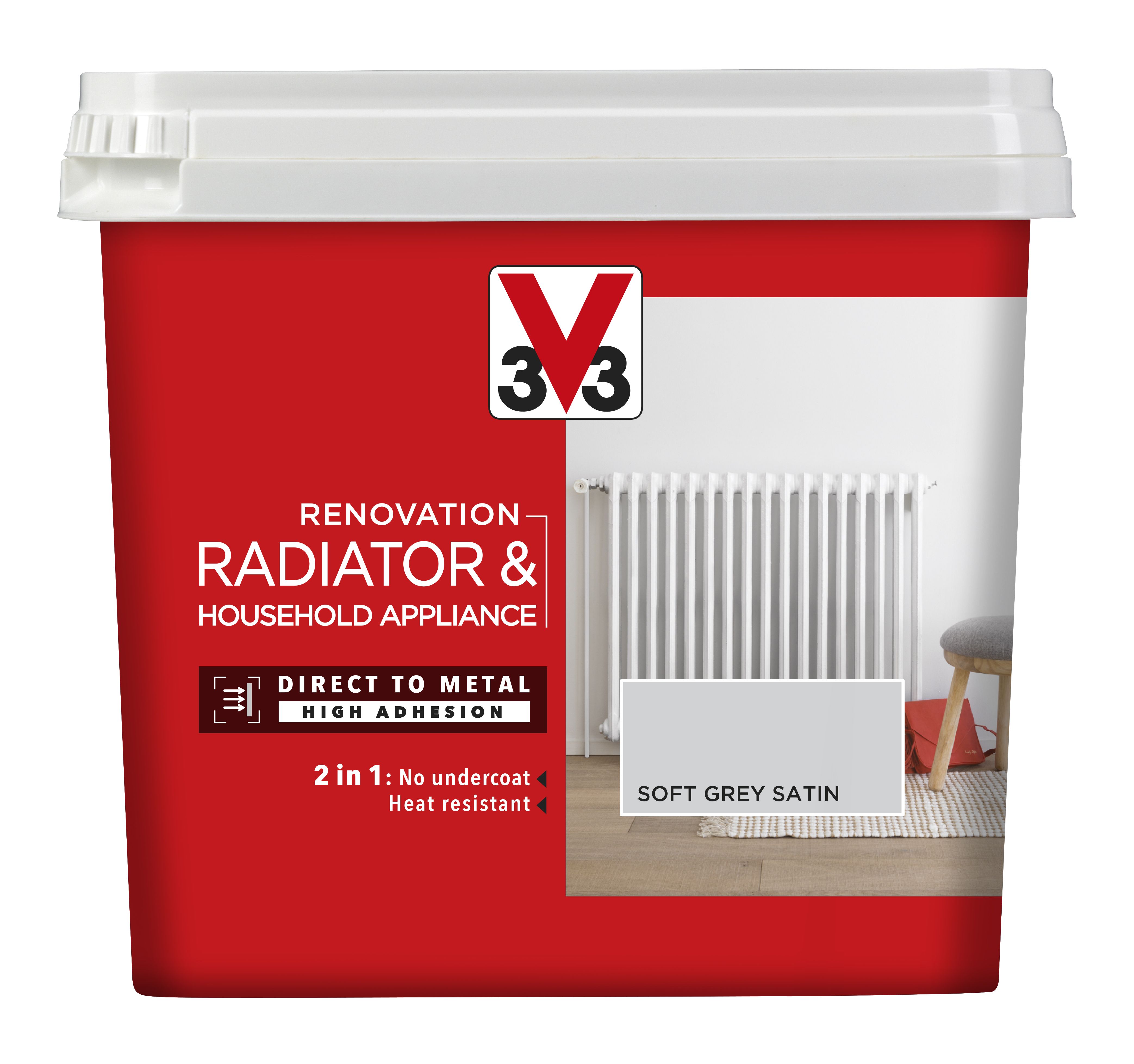 V33 Renovation Soft grey Satin Radiator & appliance paint, 750ml DIY