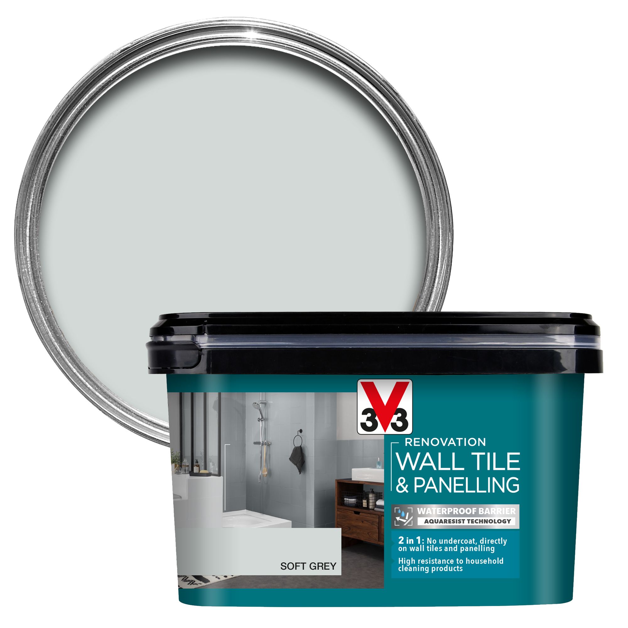 V33 Renovation Soft Grey Satin Wall tile & panelling paint, 2L DIY at B&Q