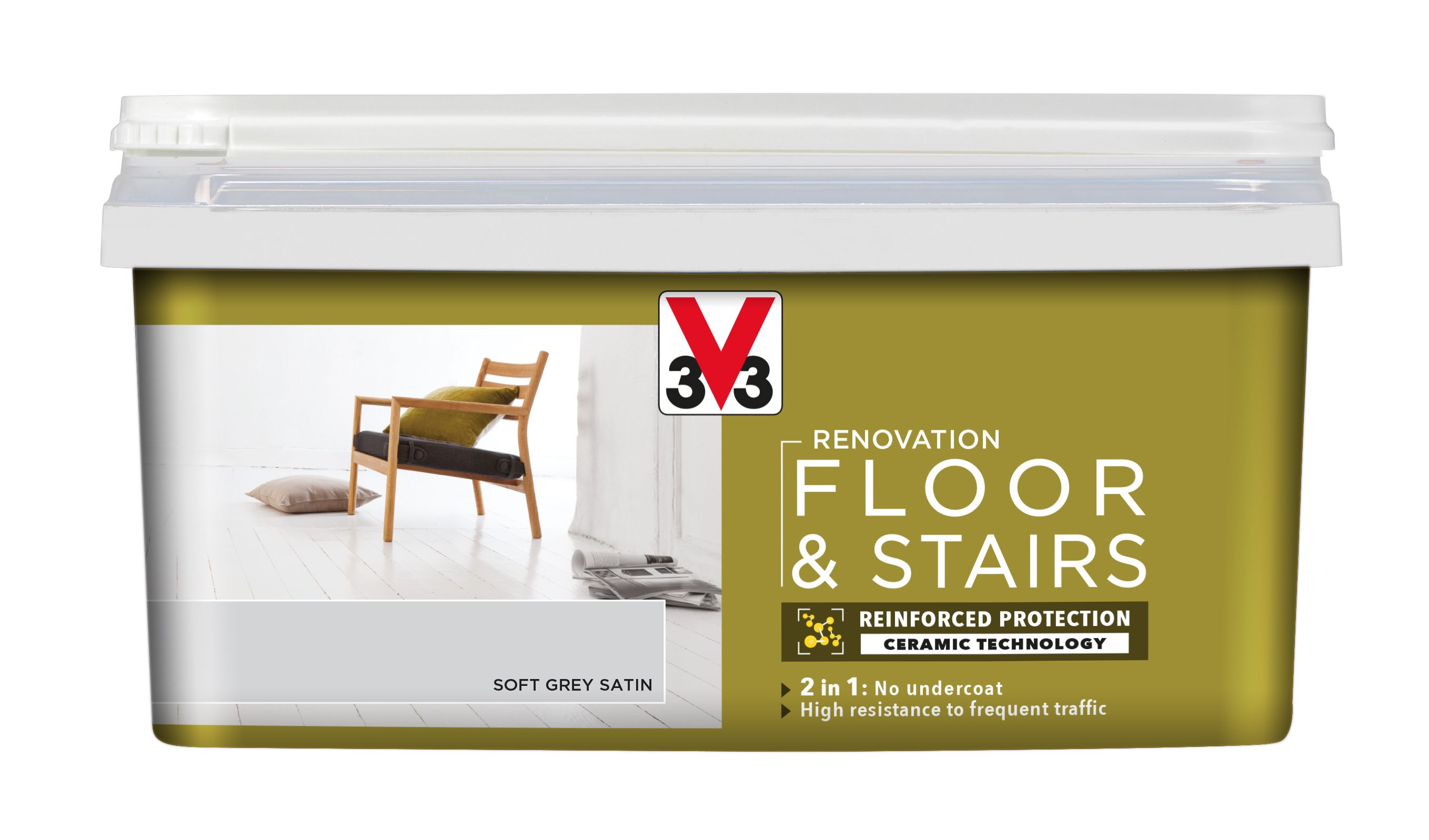 V33 Renovation Soft grey Satinwood Floor & stair paint, 2L