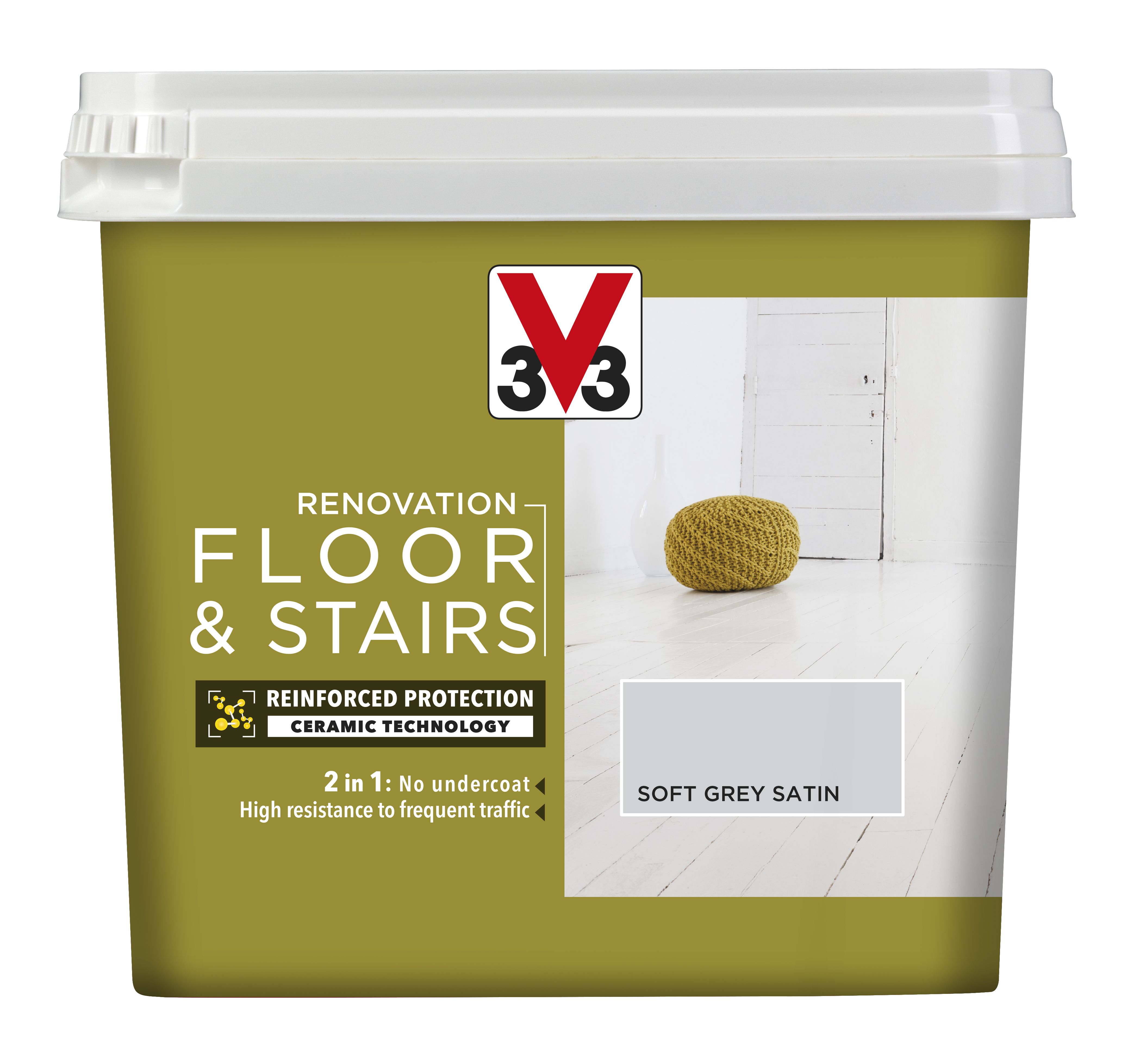 V33 Renovation Soft grey Satinwood Floor & stair paint, 750ml