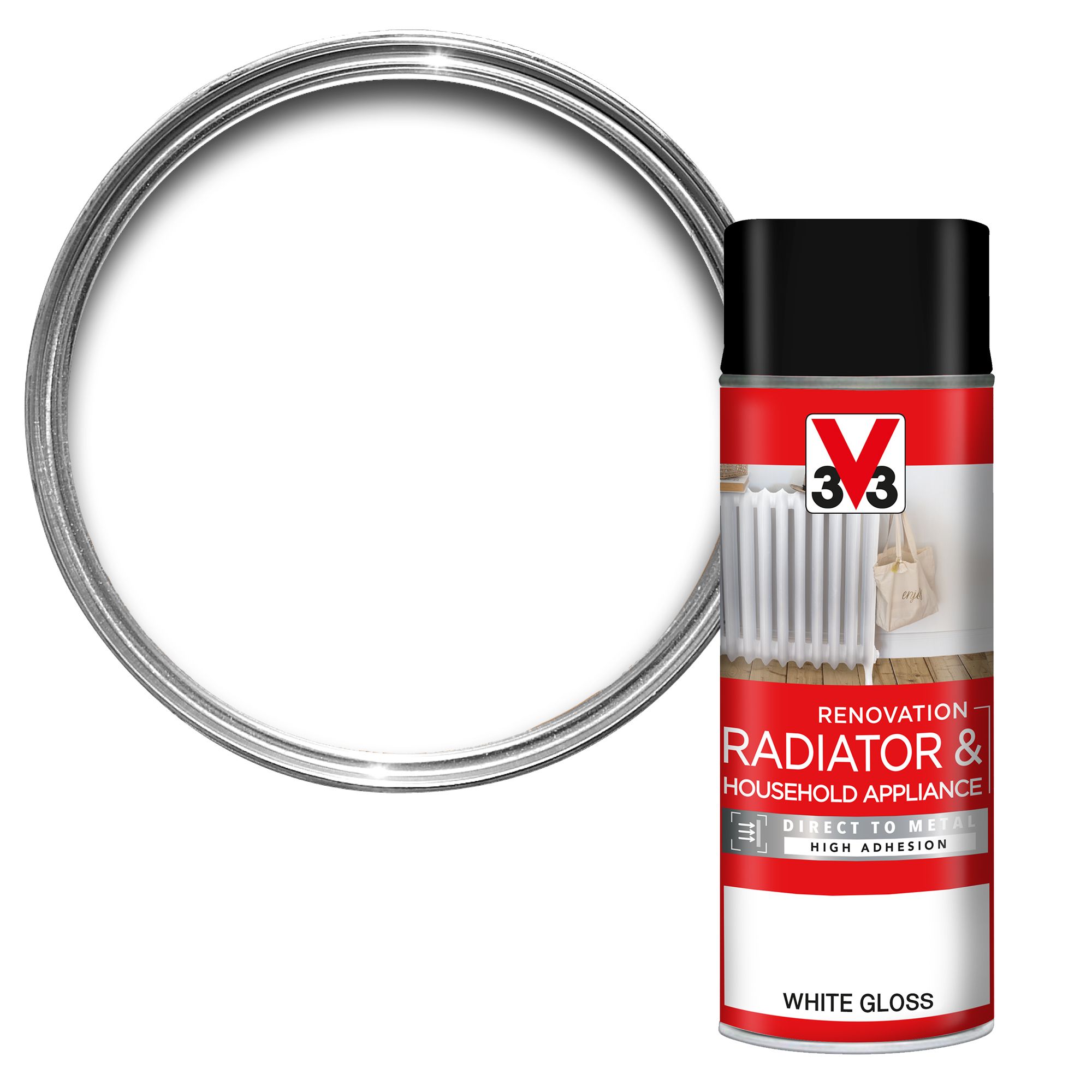 V33 Renovation Radiator & Household Appliance Paint - Direct To Metal & PVC - High Adhesion - Resistance To Temperature Variations - White Satin 750ml - View #4