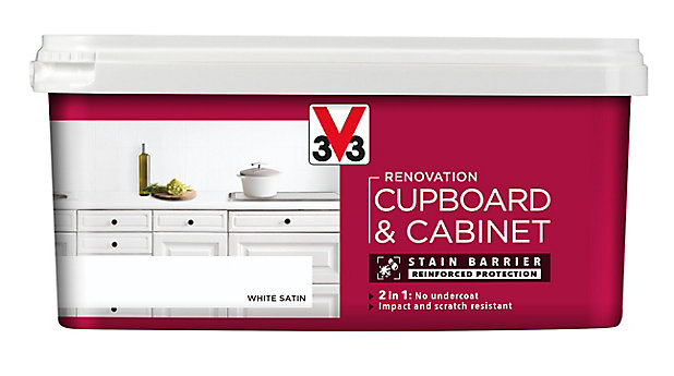 V33 Renovation White Satin Cupboard, B Q Kitchen Cupboard Paint White
