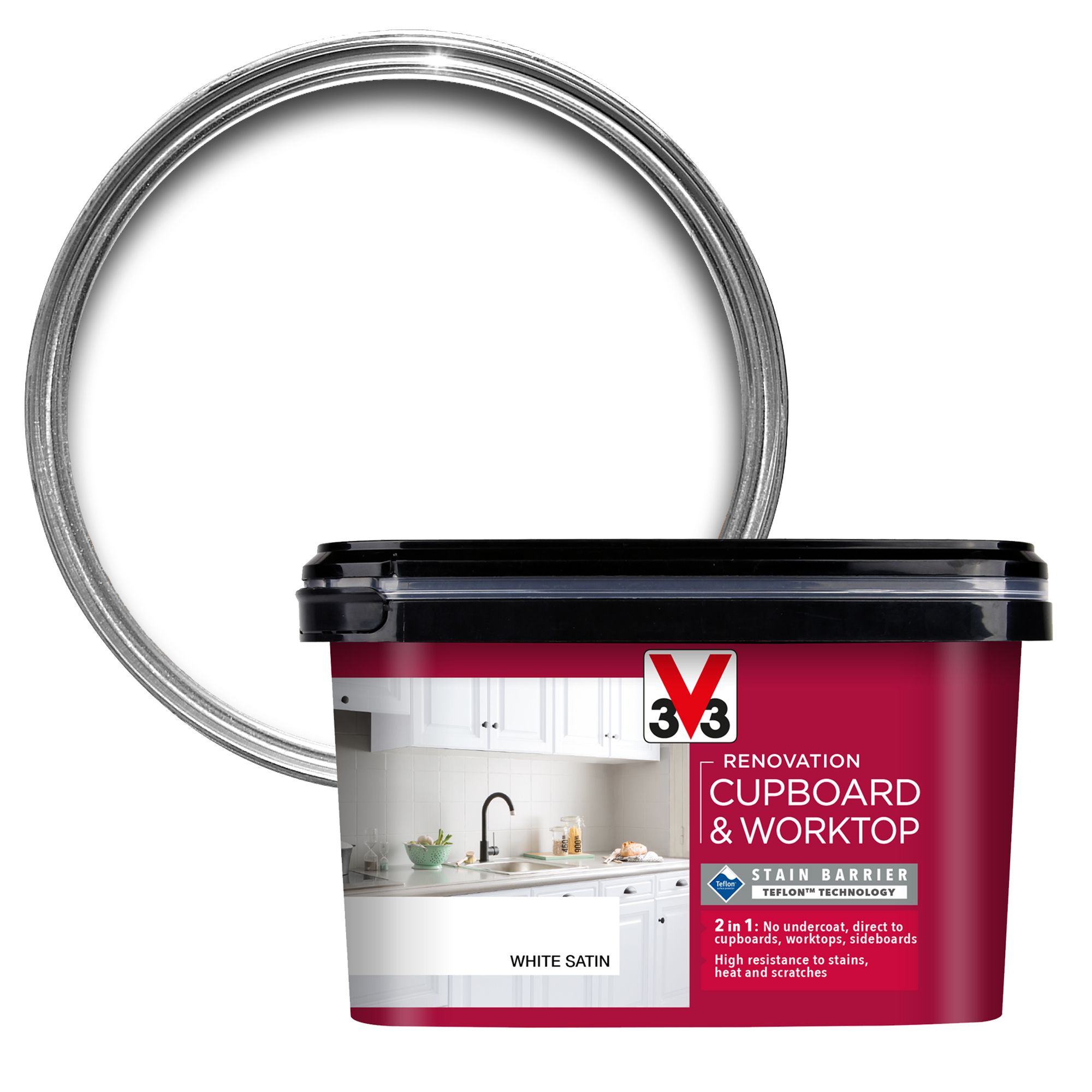 V33 Renovation White Satin Cupboard & cabinet paint, 2L