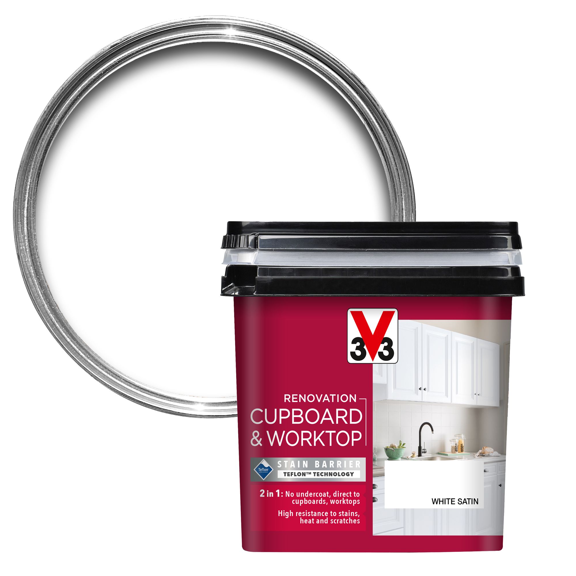 V33 Renovation White Satin Cupboard & cabinet paint, 750ml