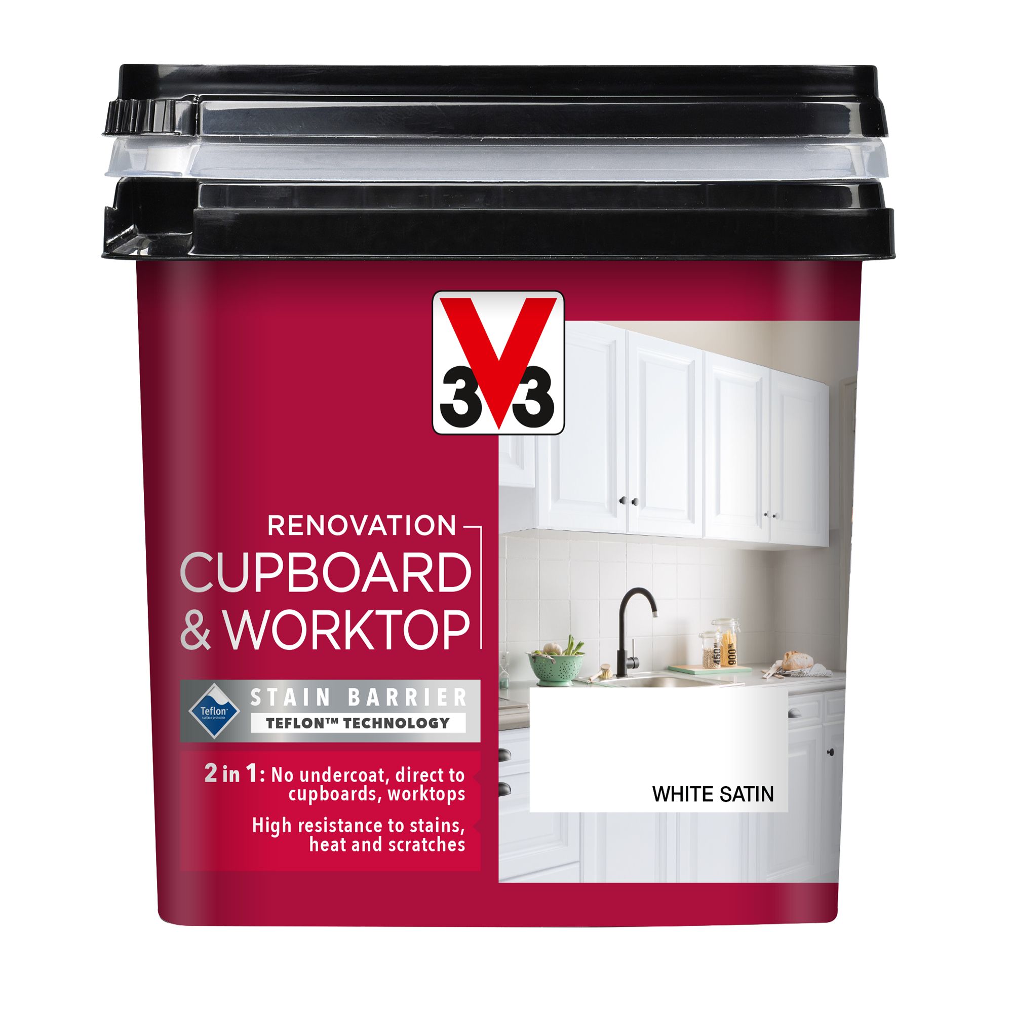 V33 Renovation White Satin Cupboard & cabinet paint, 750ml