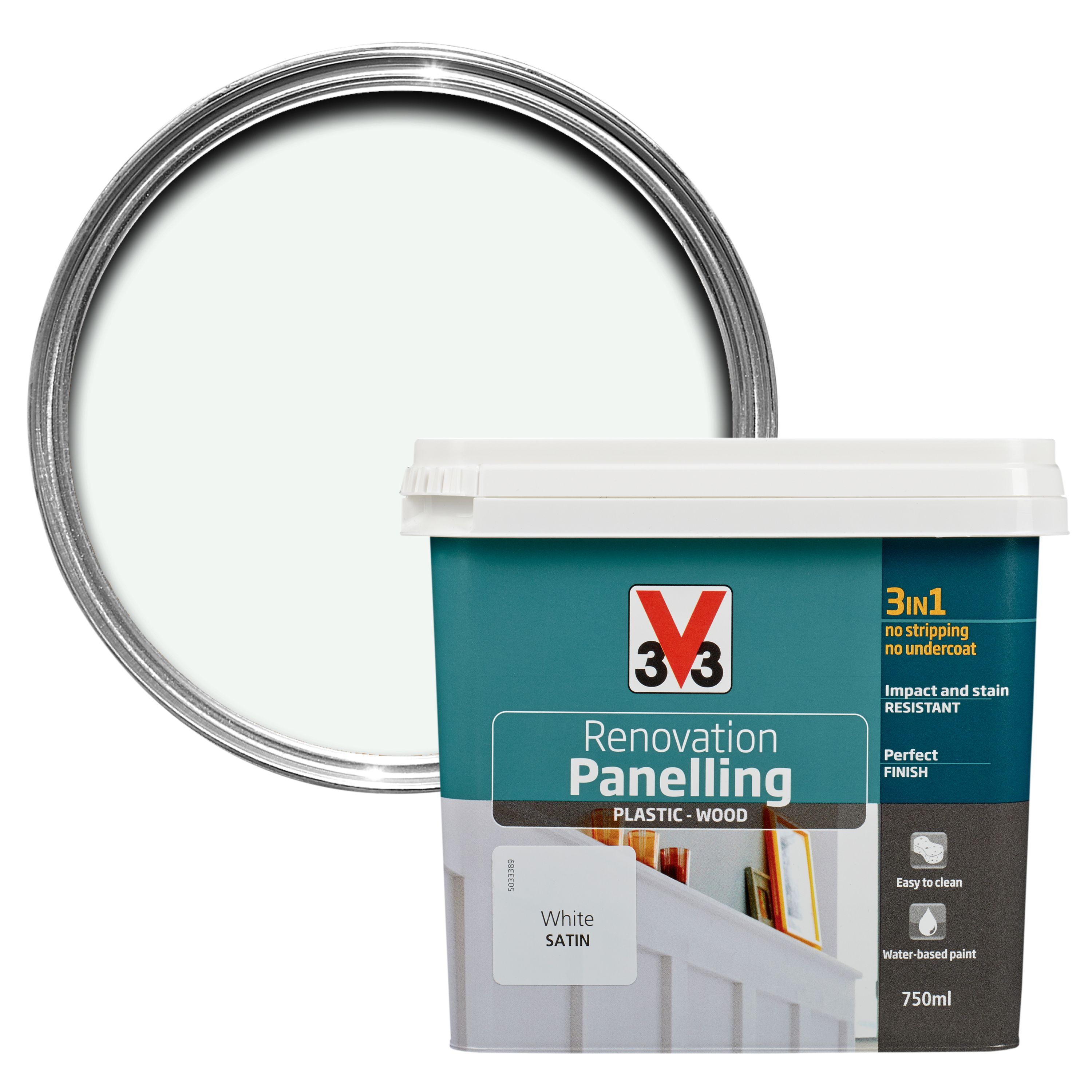V33 Renovation White Satin Panelling paint 750 ml DIY at B&Q