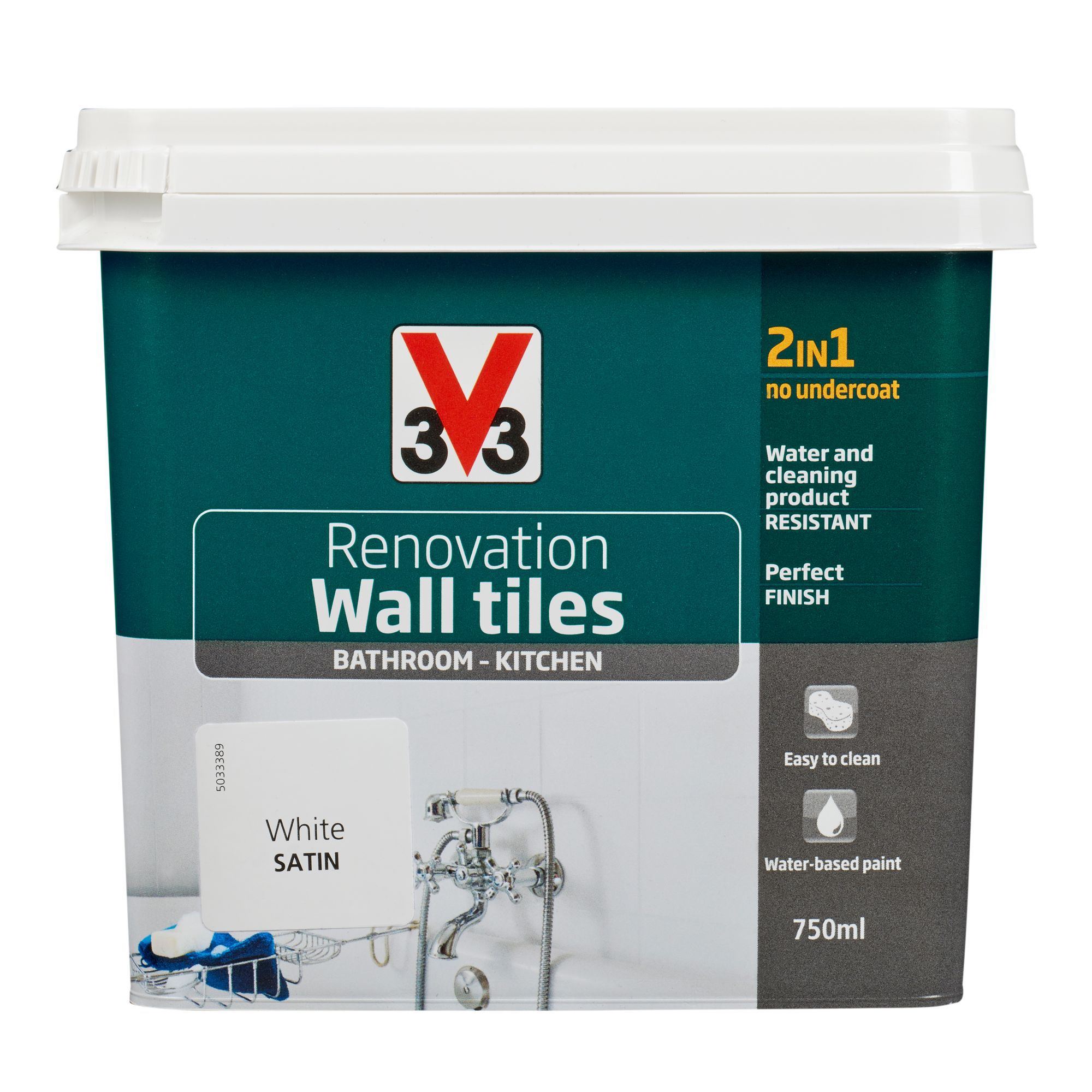 V33 Renovation White Satin Wall tile paint 0.75L | DIY at B&Q