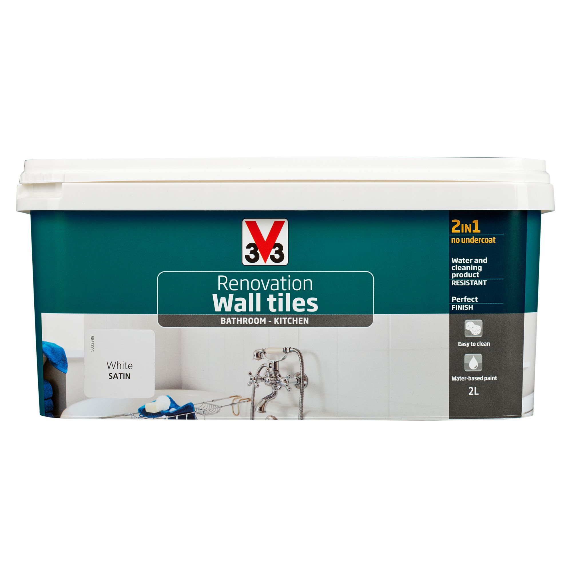 V33 Renovation White Satin Wall tile paint 2L | DIY at B&Q