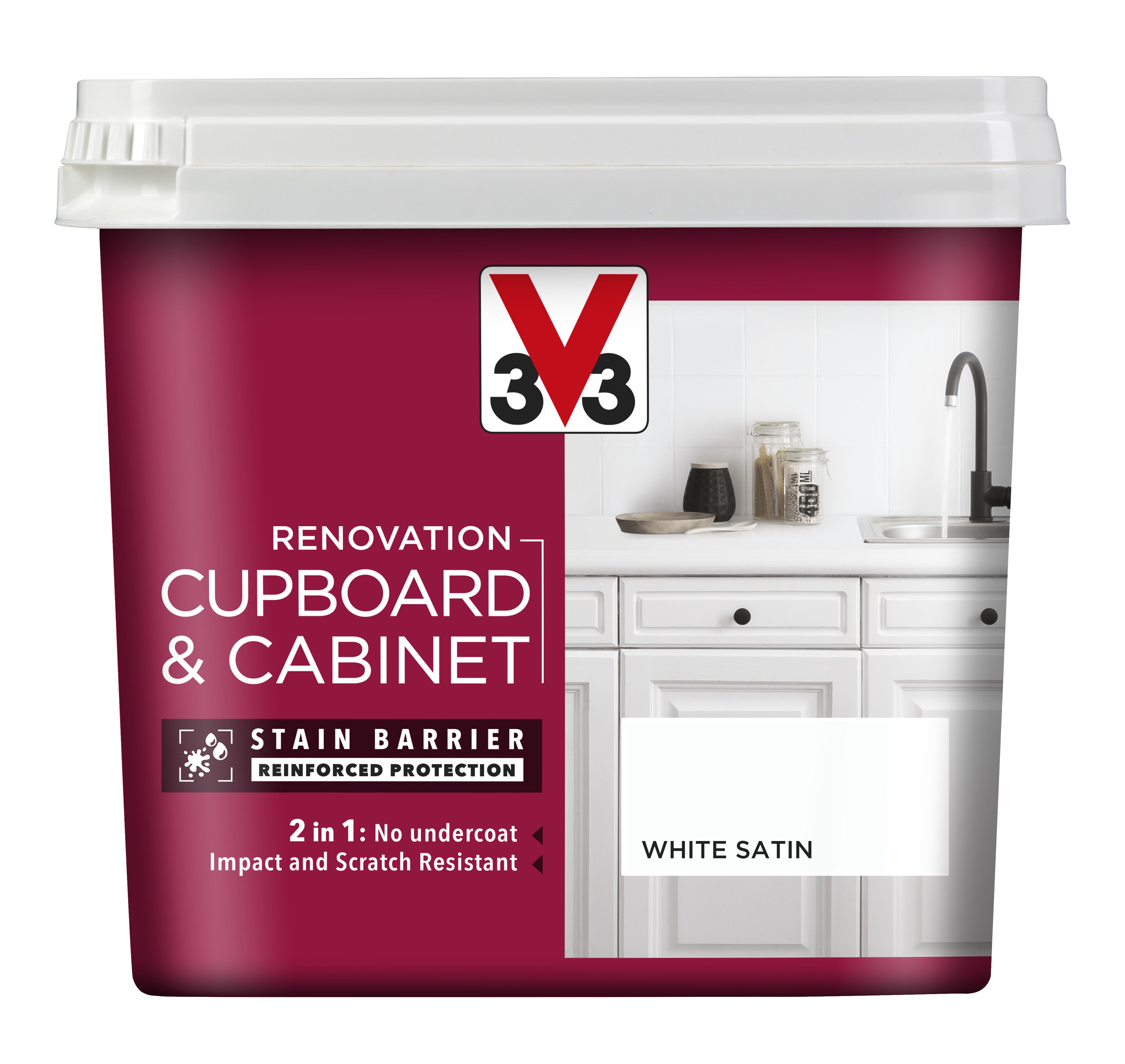 V33 Renovation White Satinwood Cupboard & cabinet paint, 750ml