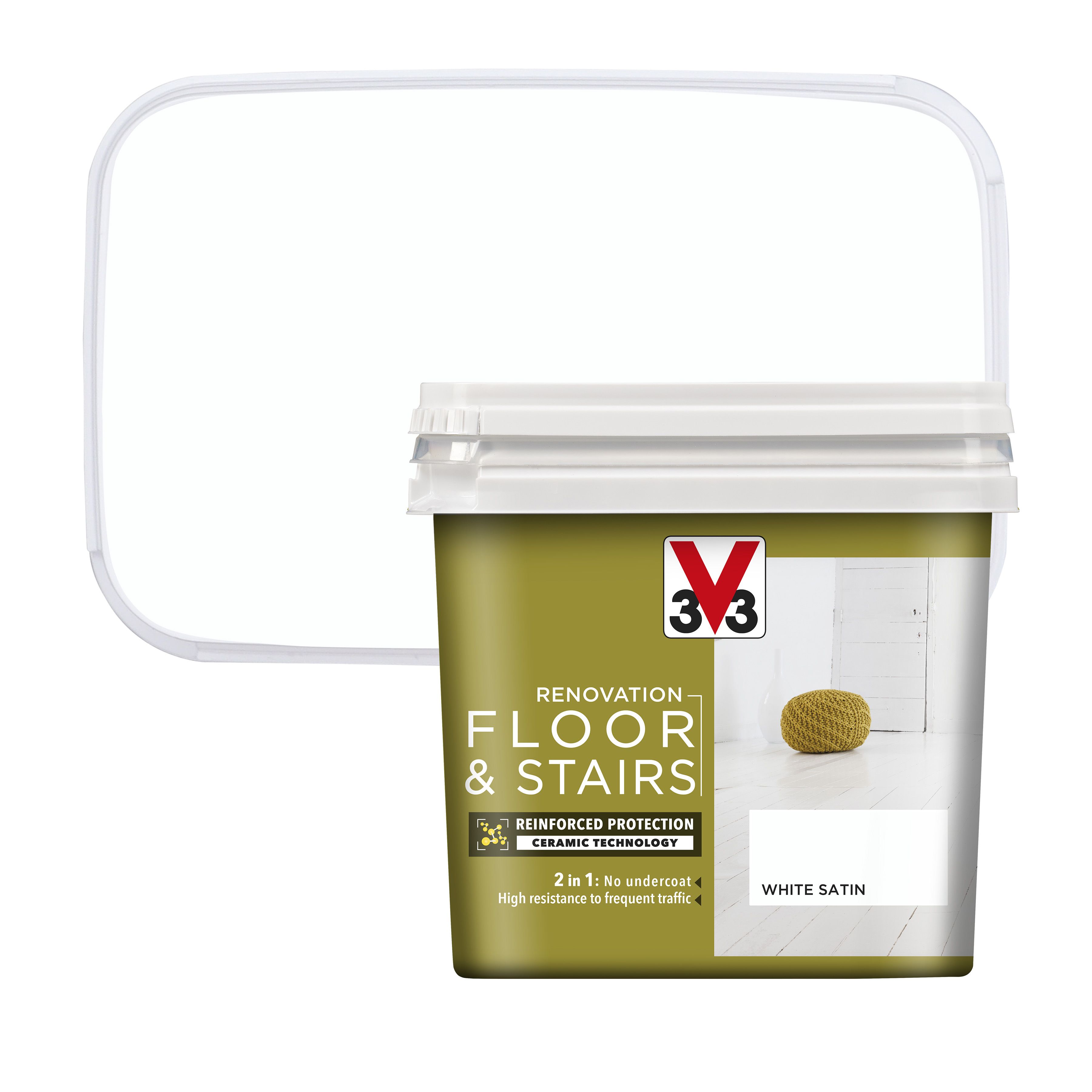 V33 Renovation White Satinwood Floor & stair paint, 750ml DIY at B&Q