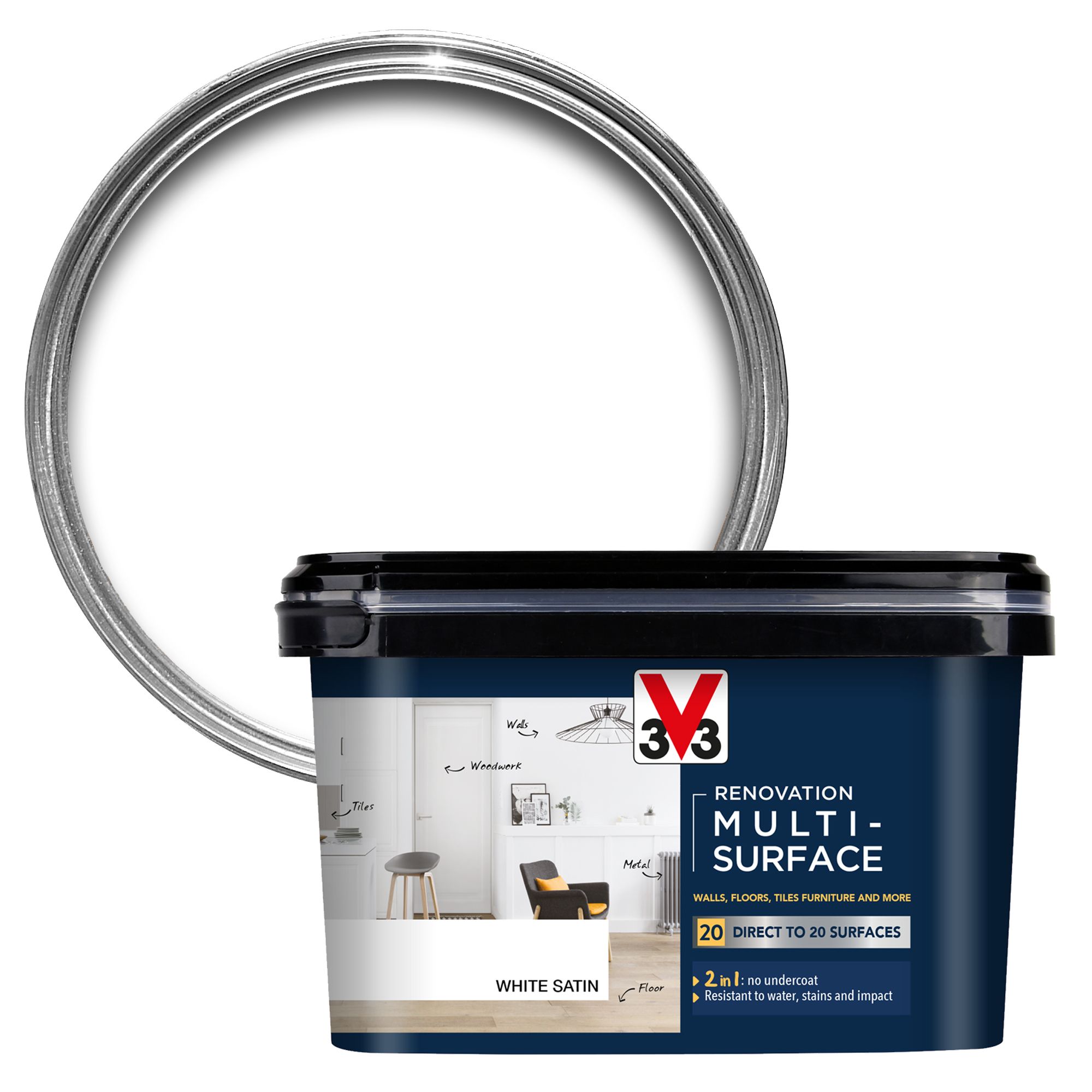 V33 Renovation White Satinwood Multi-surface paint, 2L