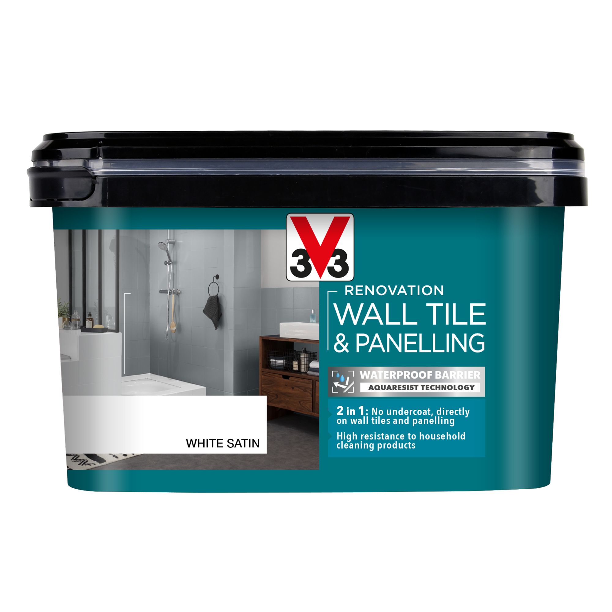 V33 Renovation White Satinwood Wall tile & panelling paint, 2L
