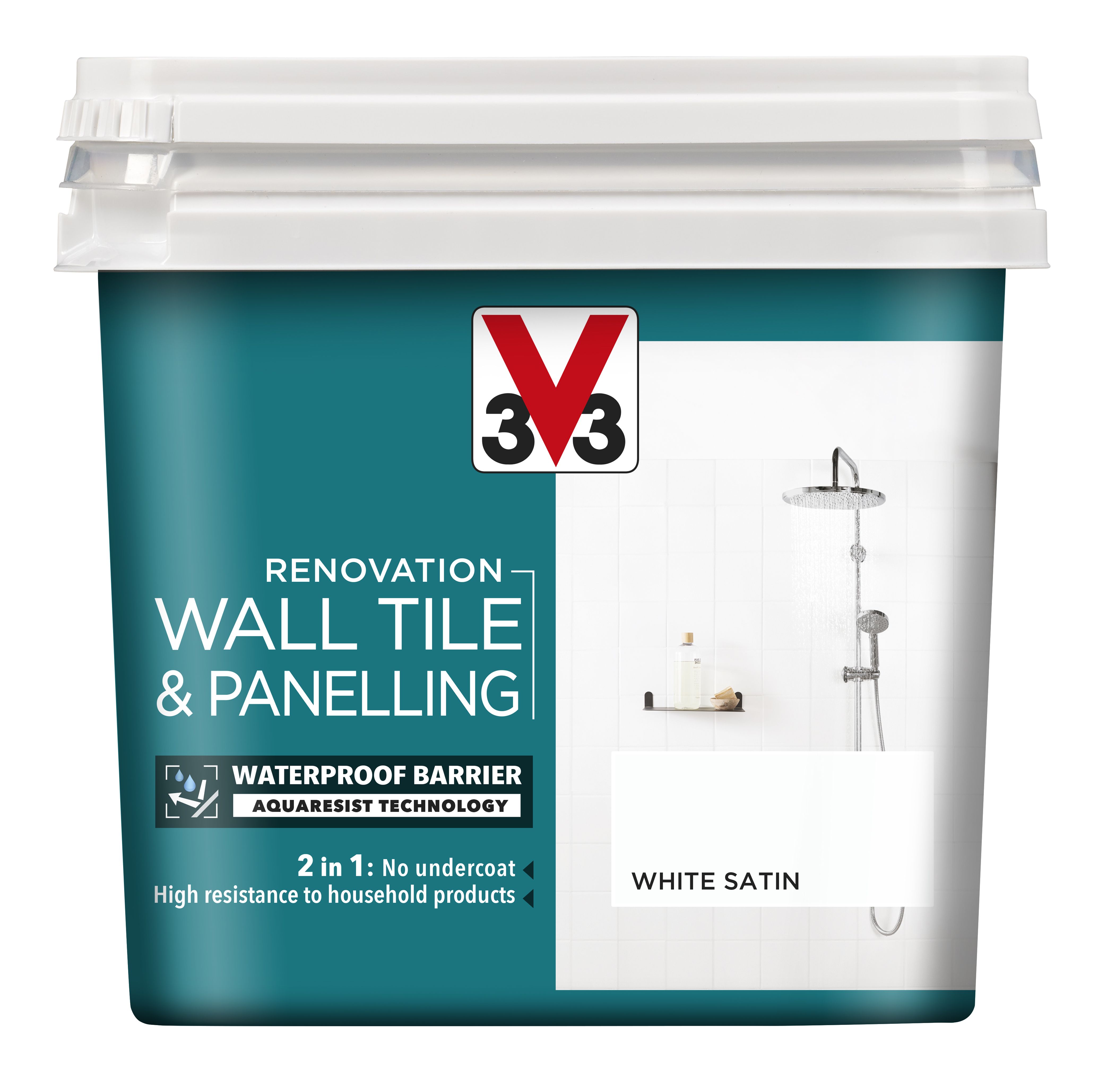 V33 Renovation White Satinwood Wall tile & panelling paint, 750ml