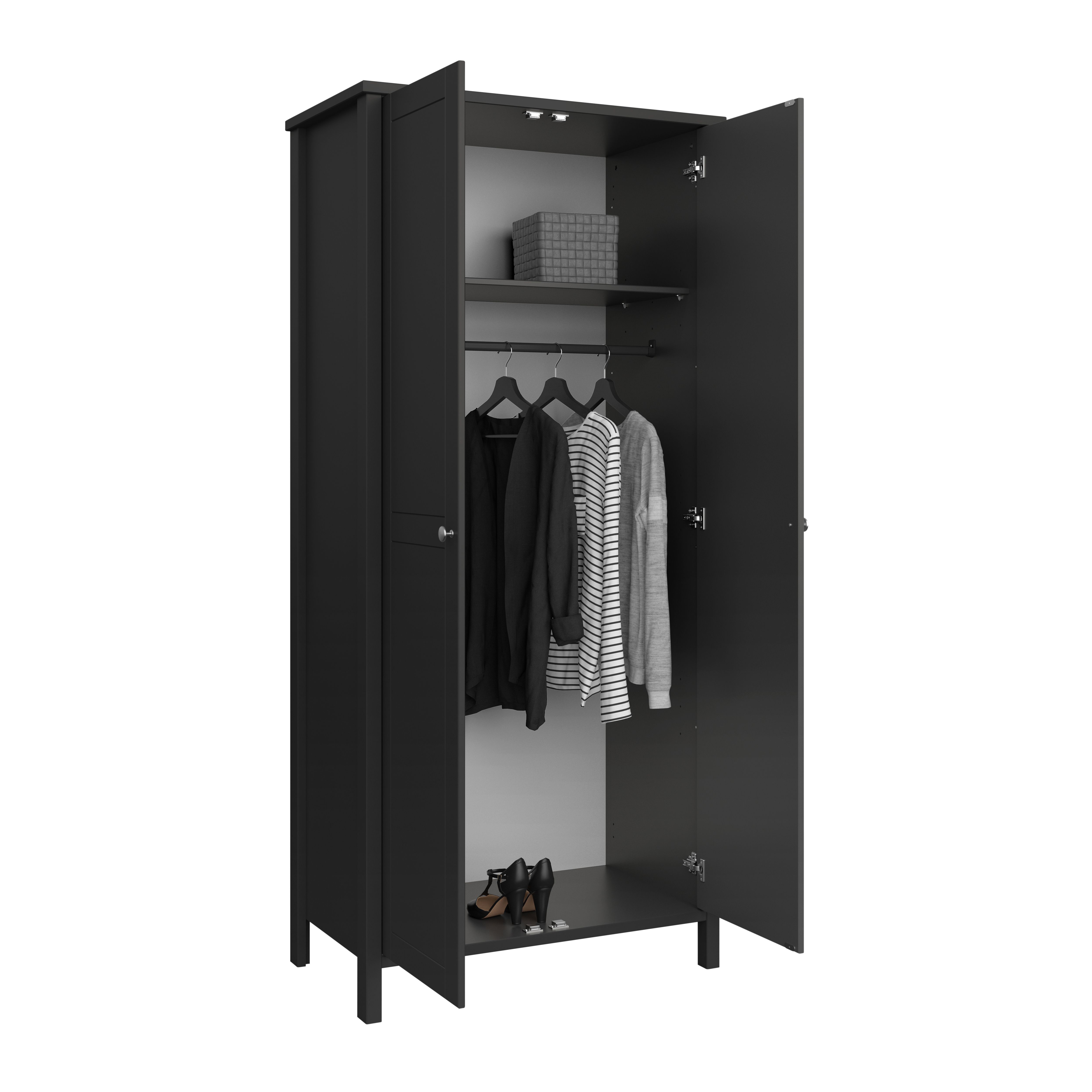 Valenca Classic Satin black Double Wardrobe (H)1950mm (W)890mm (D)496mm