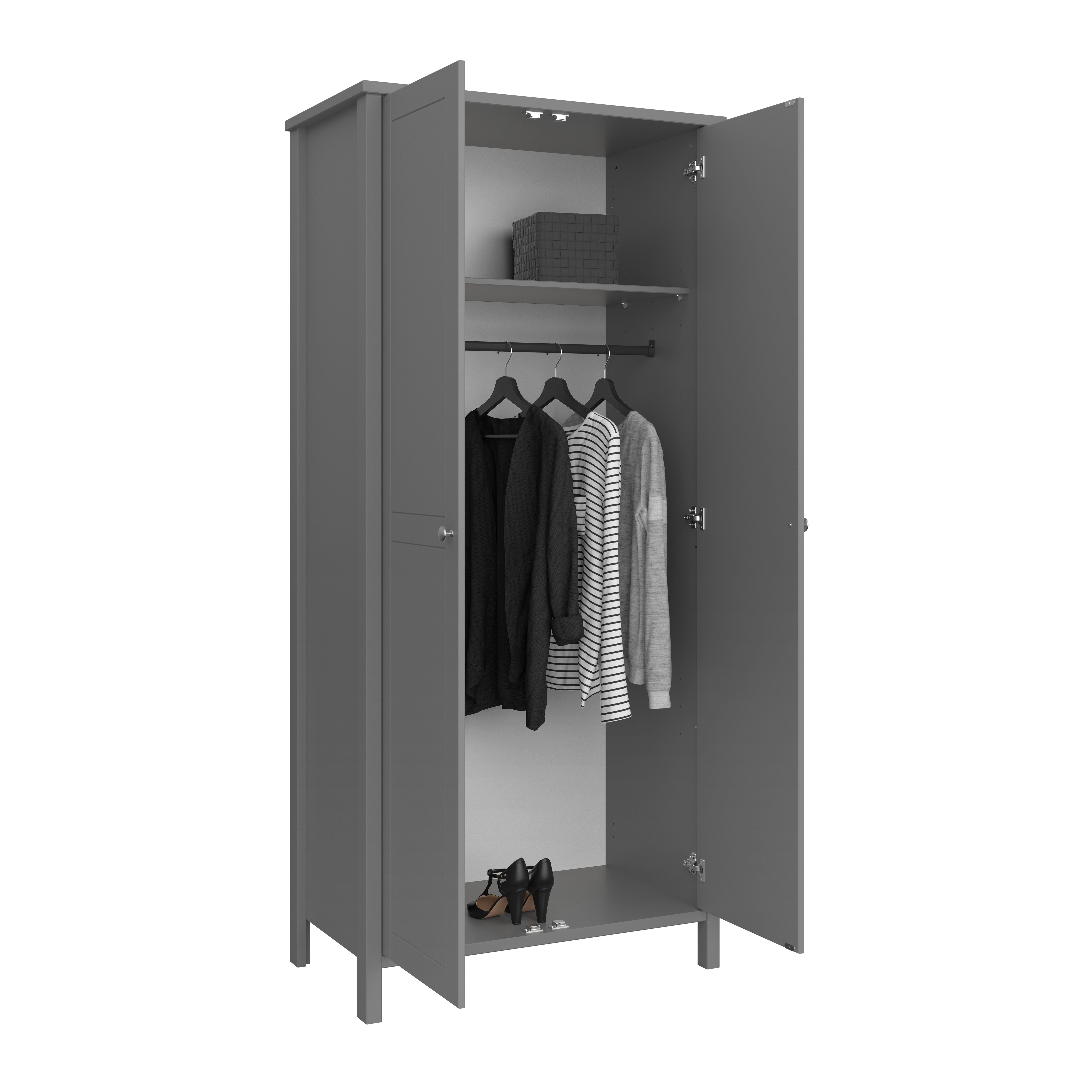 Valenca Classic Satin grey Double Wardrobe (H)1950mm (W)890mm (D)496mm