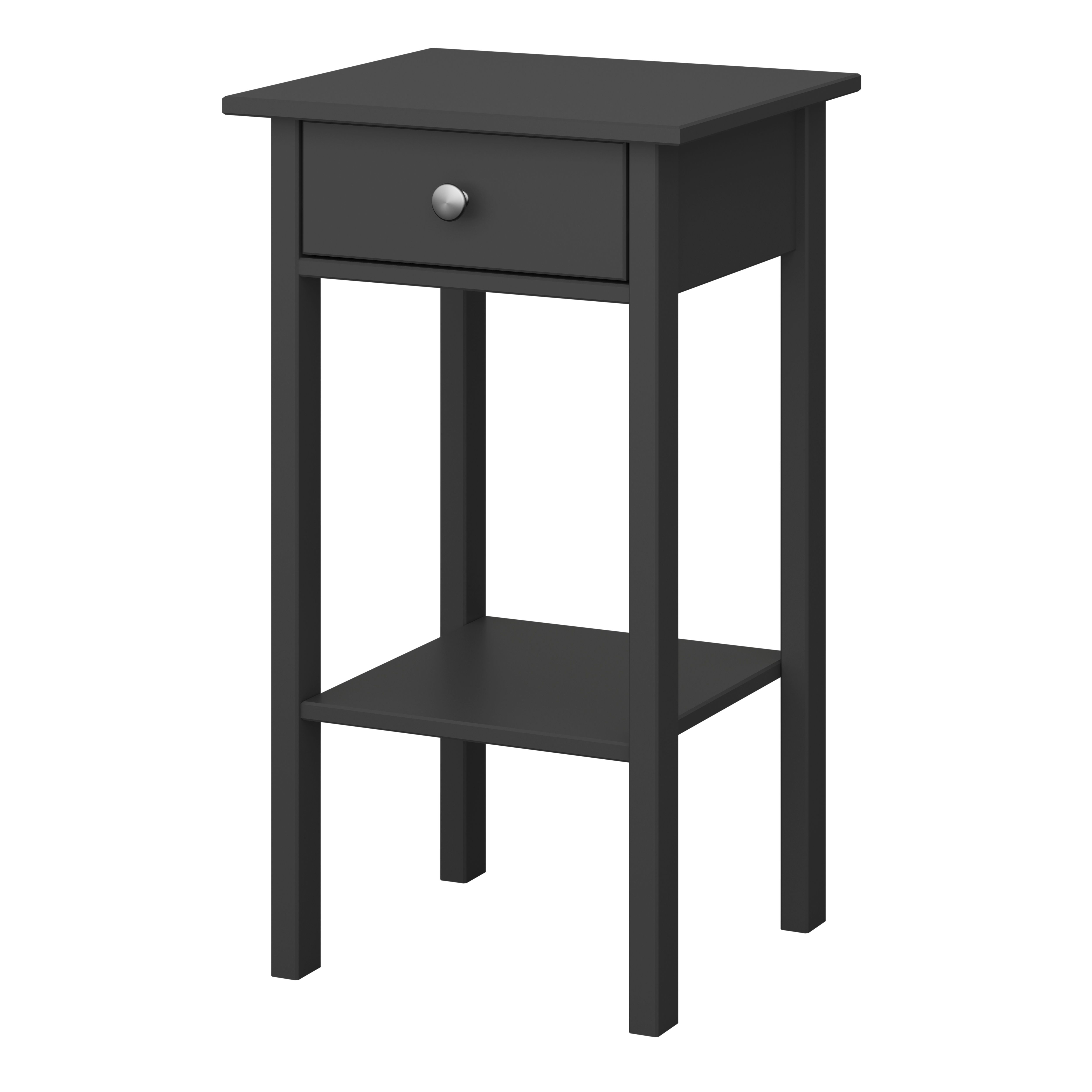 White bedside deals table black handles