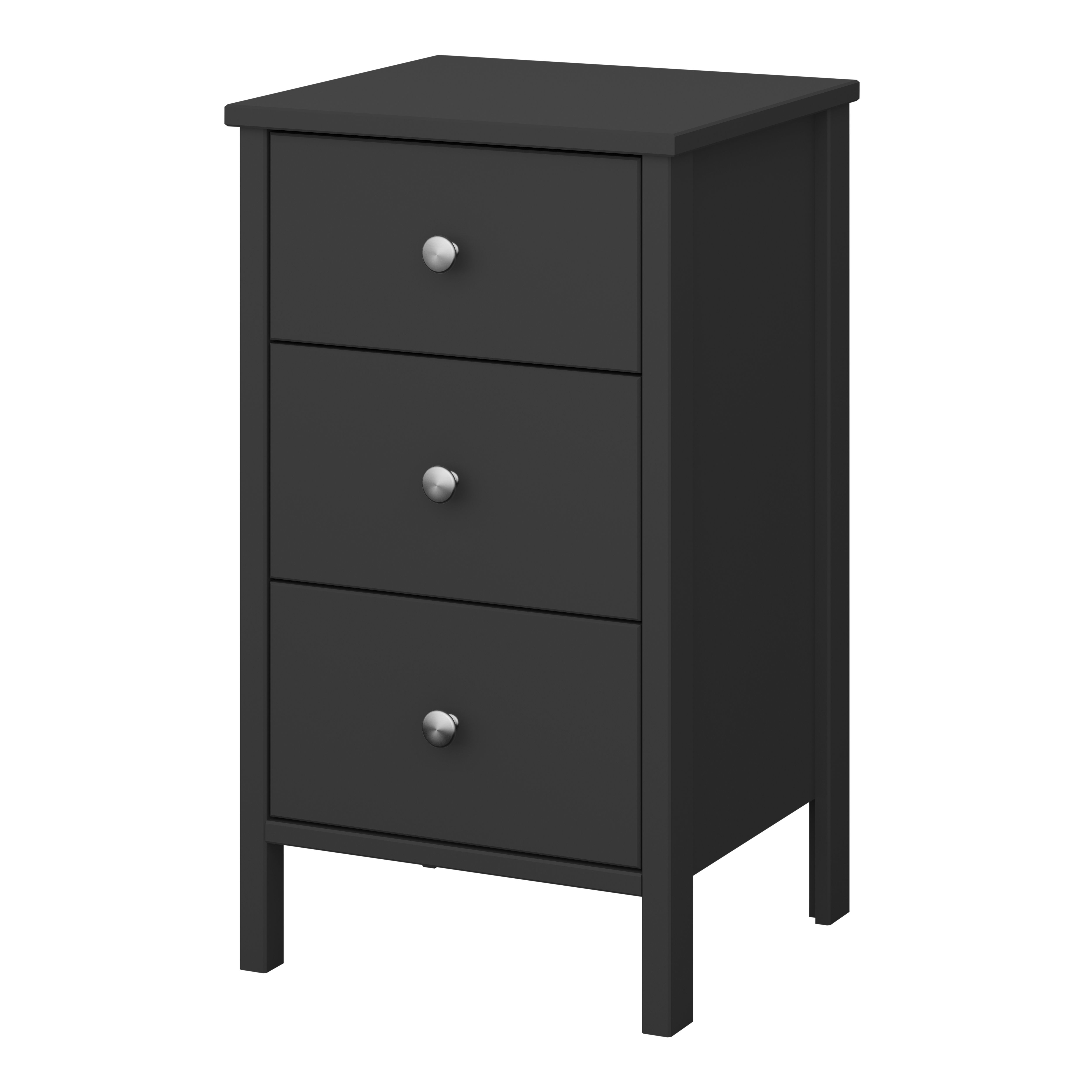 Valenca Satin black 3 Drawer Bedside table (H)699mm (W)400mm (D)382.4mm