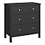 Valenca Satin black 3 Drawer Wide Chest of drawers (H)840mm (W)800mm (D)410mm
