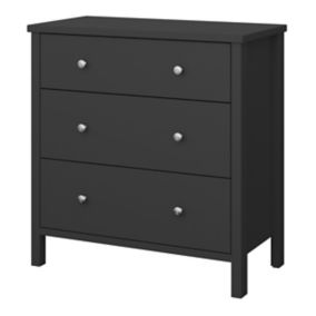 Valenca Satin black MDF 3 Drawer Wide Chest of drawers (H)840mm (W)800mm (D)410mm