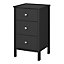 Valenca Satin black Painted 3 Drawer Non extendable Bedside table (H)699mm (W)400mm (D)382.4mm