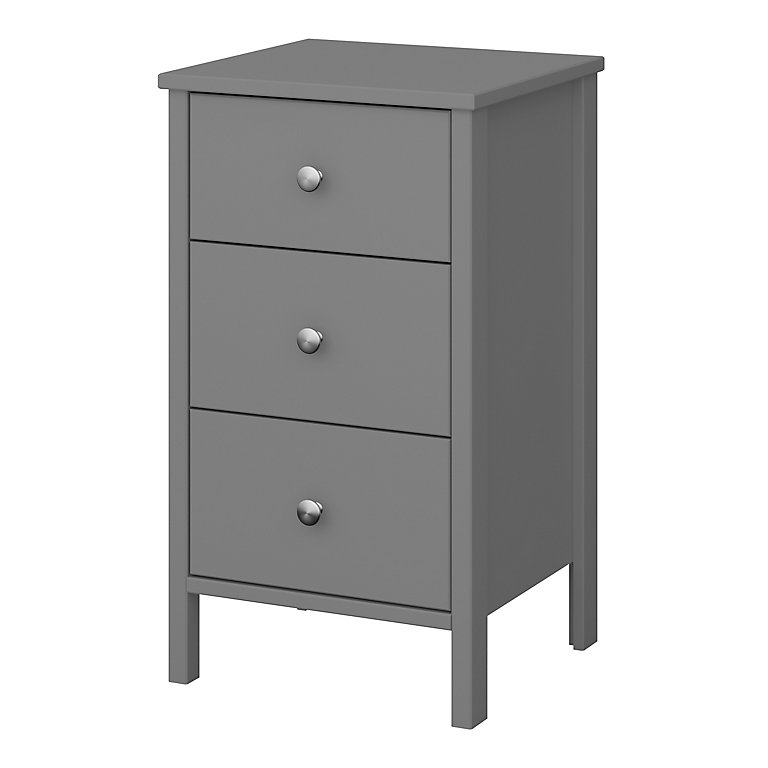 Valenca Satin Grey 3 Drawer Bedside, Grey Side Table With Drawers
