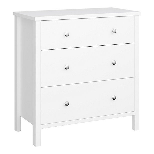Valenca Satin White 3 Drawer Wide Chest, White Three Drawer Dresser Ikea