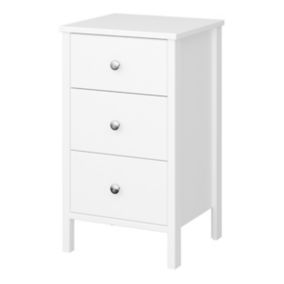 Valenca Satin white Painted 3 Drawer Non extendable Bedside table (H)699mm (W)400mm (D)382.4mm