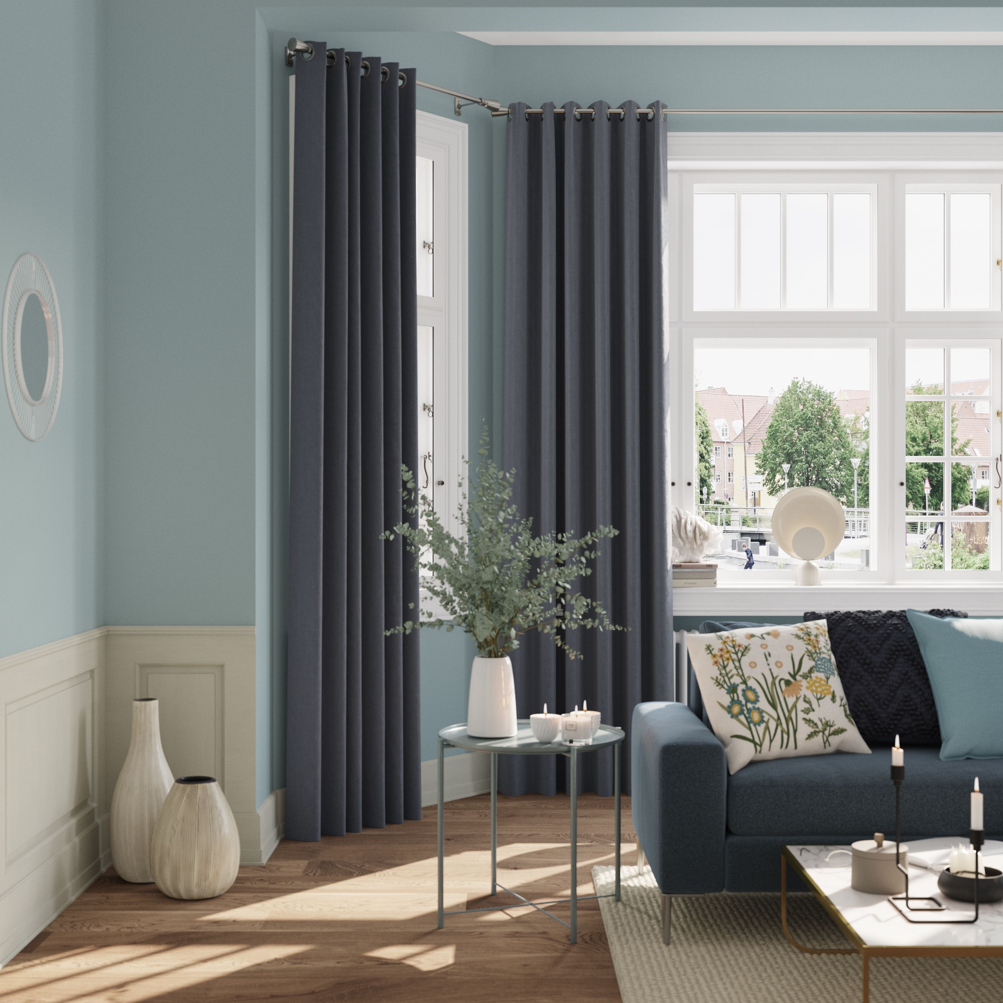 Valgreta Deep navy Velvet Lined Eyelet Curtain (W)117cm (L)137cm, Pair