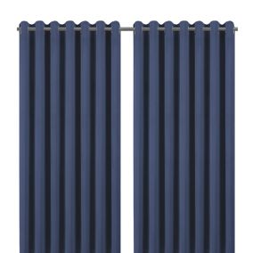 Valgreta Deep navy Velvet Lined Eyelet Curtain (W)228cm (L)228cm, Pair