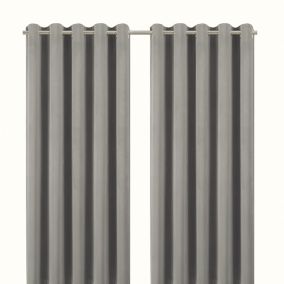 Valgreta Grey Velvet Lined Eyelet Curtain (W)167cm (L)183cm, Pair