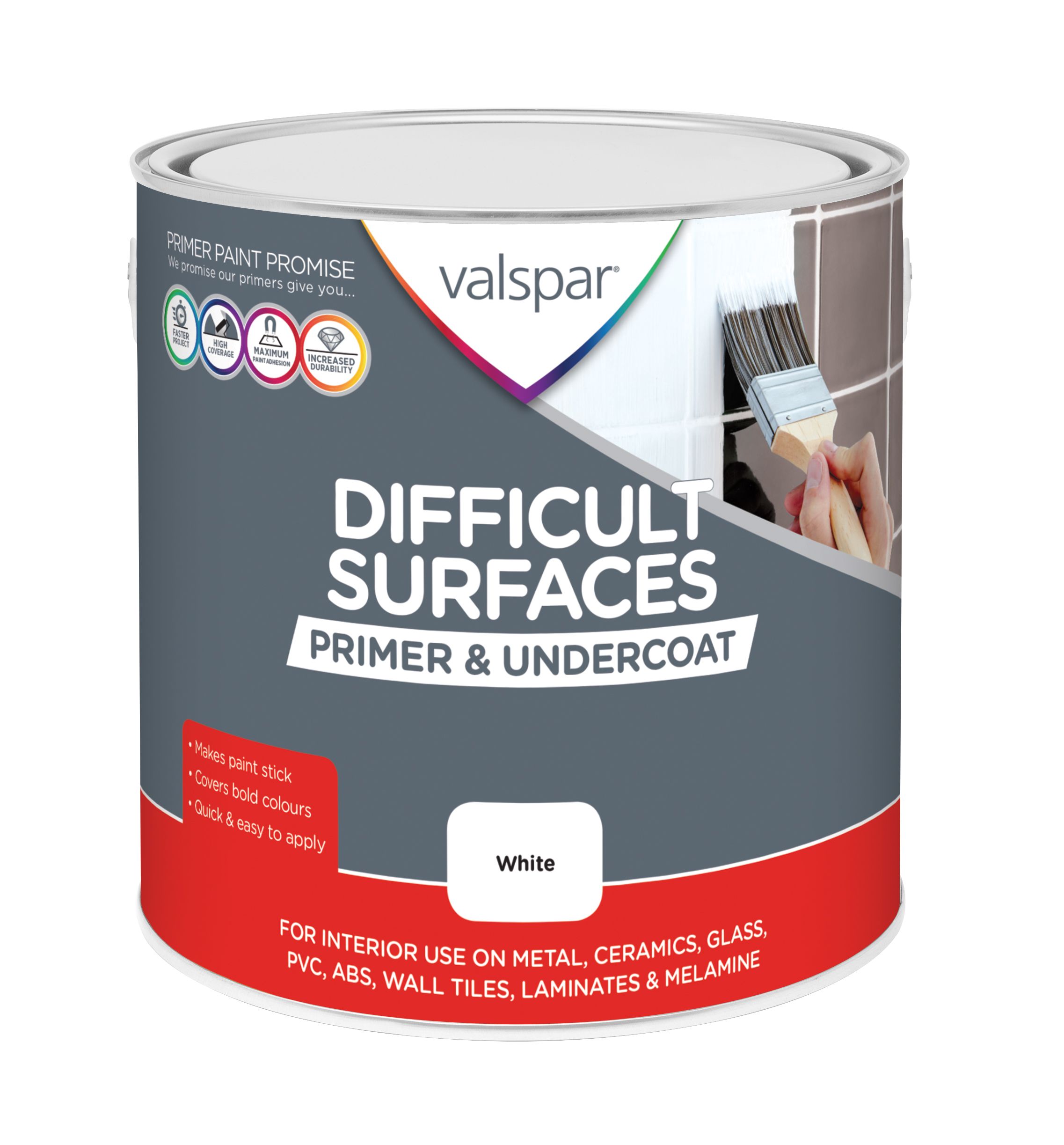 Valspar Difficult Surfaces White Multi-surface Primer & undercoat, 2.5L