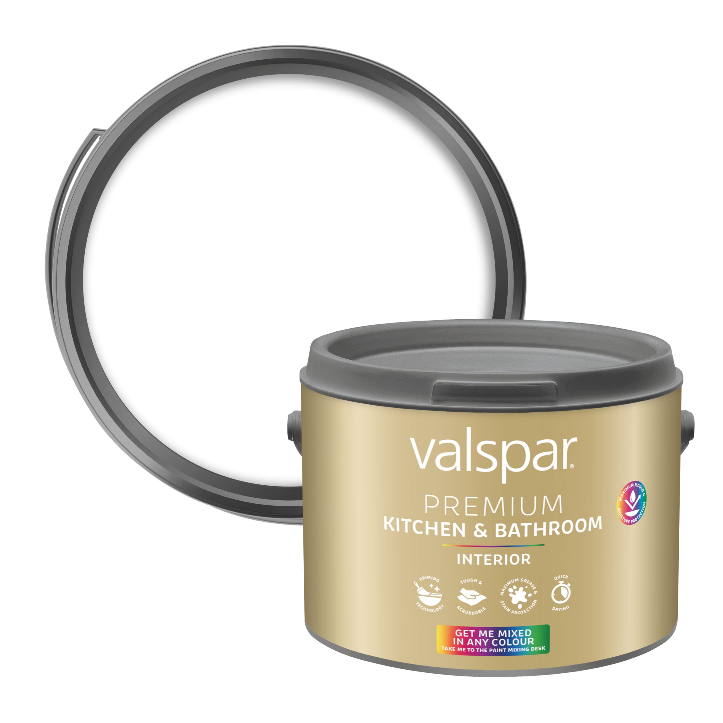 Valspar Premium Kitchen & Bathroom Interior Matt Emulsion, Base A, 2.5L